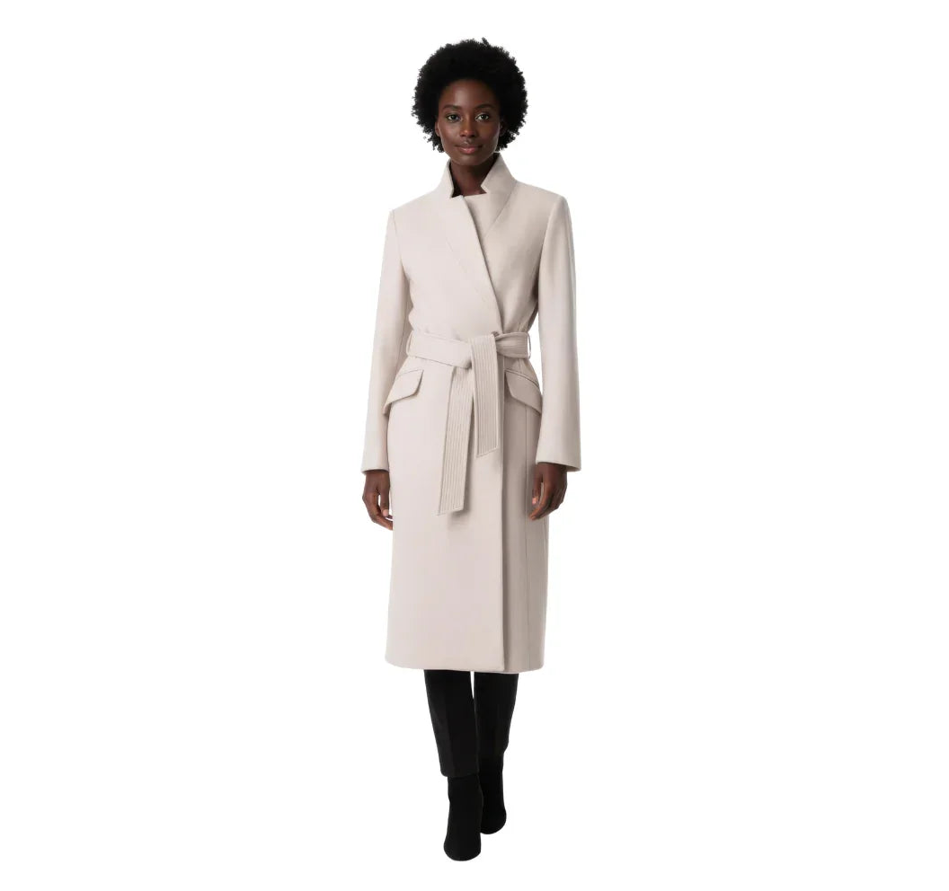 Luxury Belted High-Collar Blend Long Wrap Coat