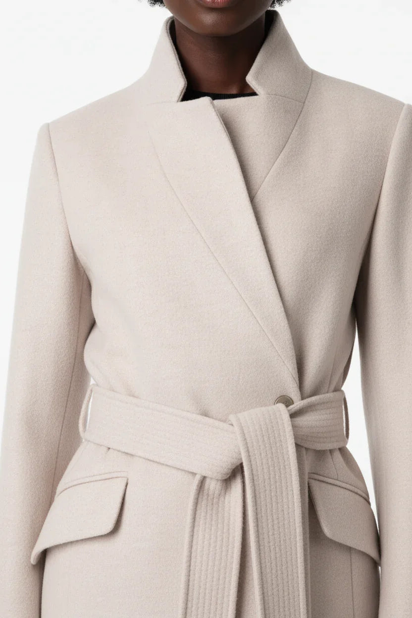 Luxury Belted High-Collar Blend Long Wrap Coat