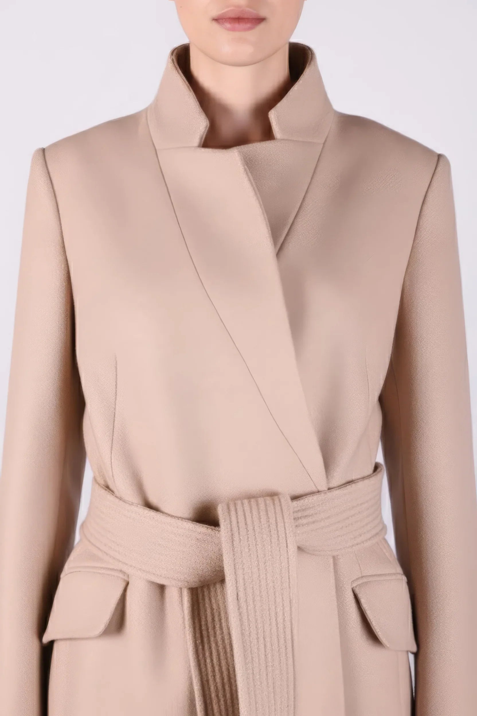 Classic Camel Wool Wrap Coat with Belt