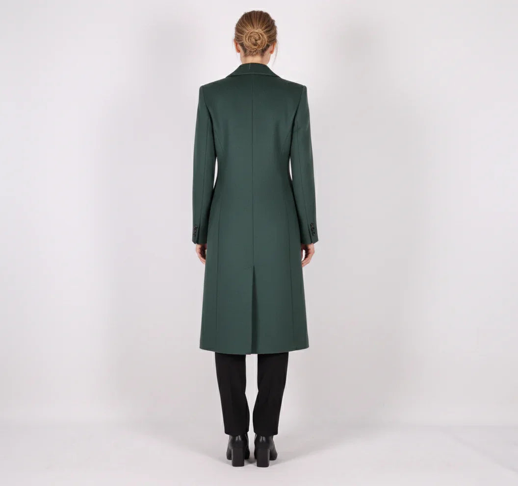 Tailored Emerald Green Double-Breasted Wool Blend Coat