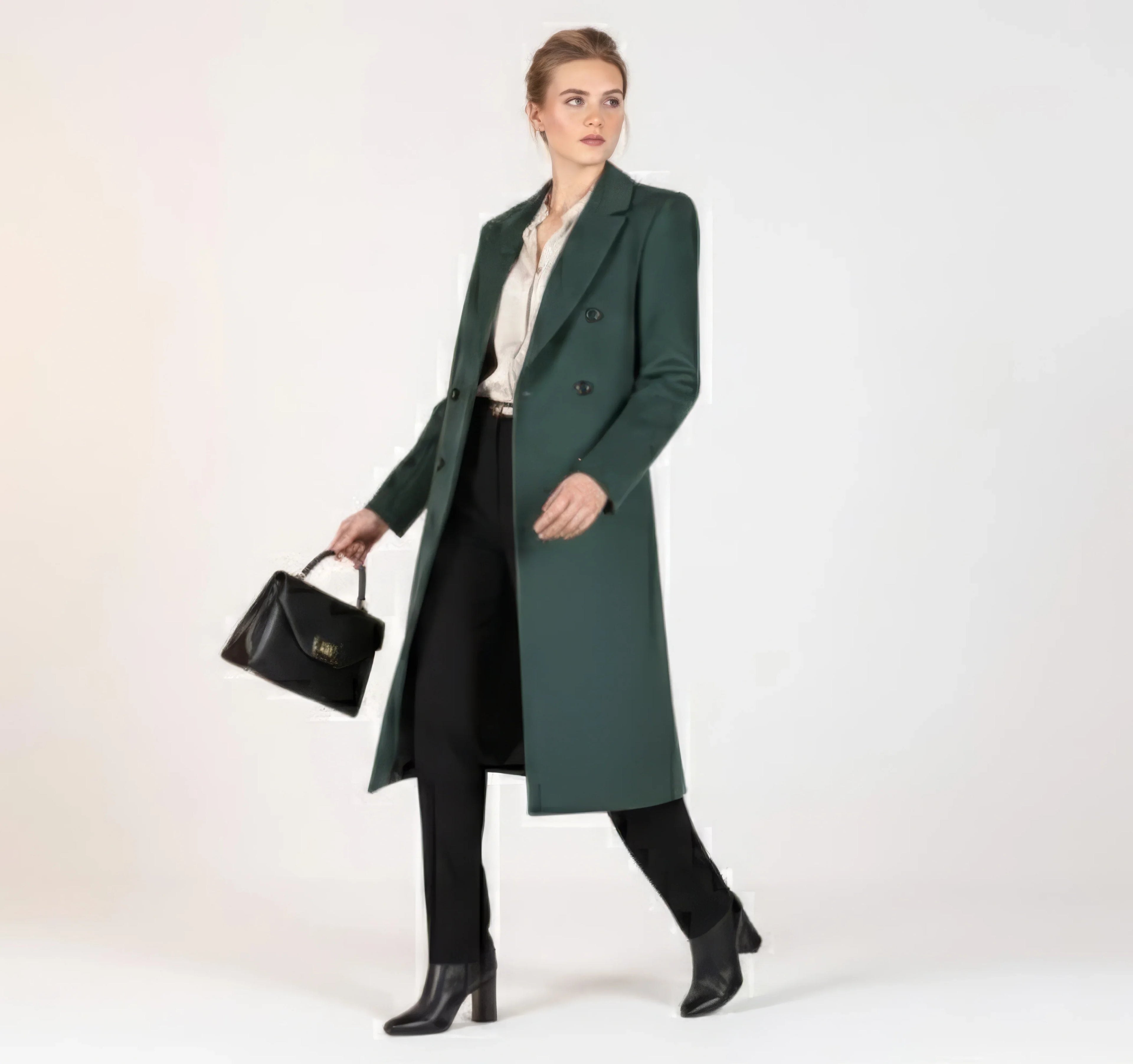Tailored Emerald Green Double-Breasted Wool Blend Coat
