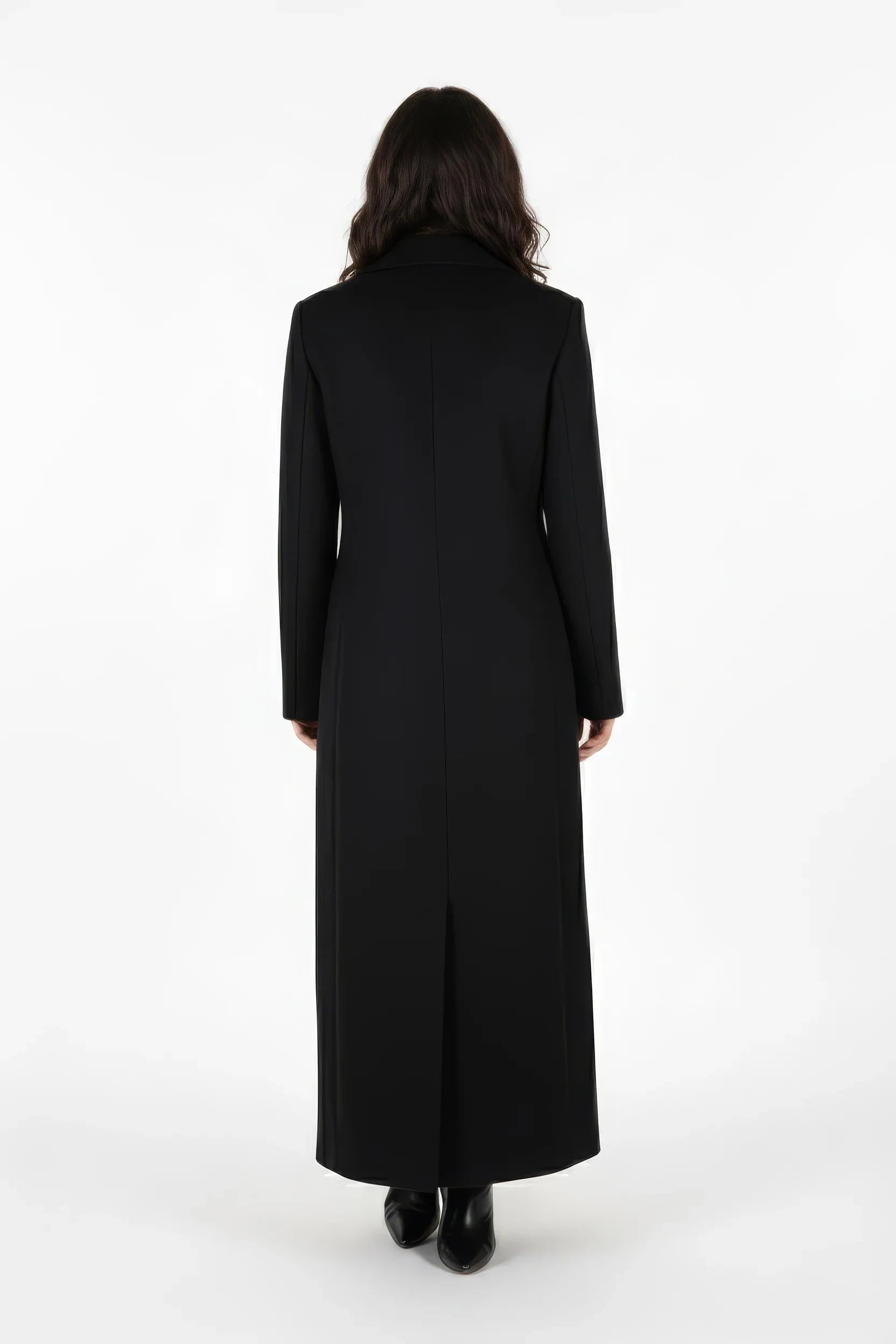 Dramatic Maxi Length Black Double-Breasted Premium Wool Coat