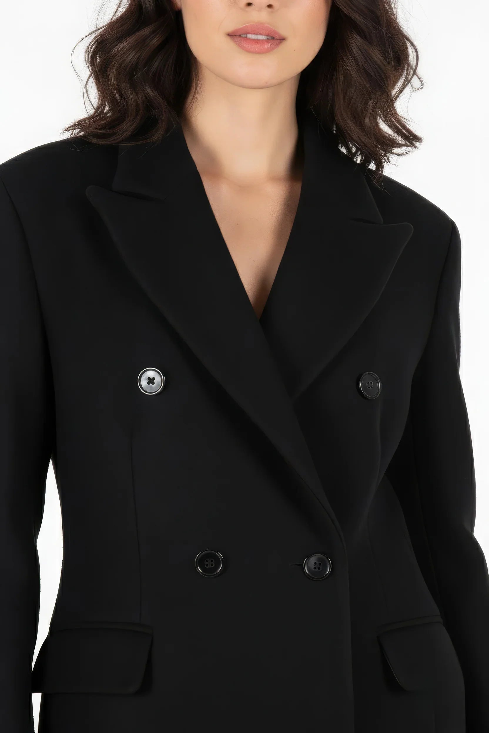 Dramatic Maxi Length Black Double-Breasted Premium Wool Coat