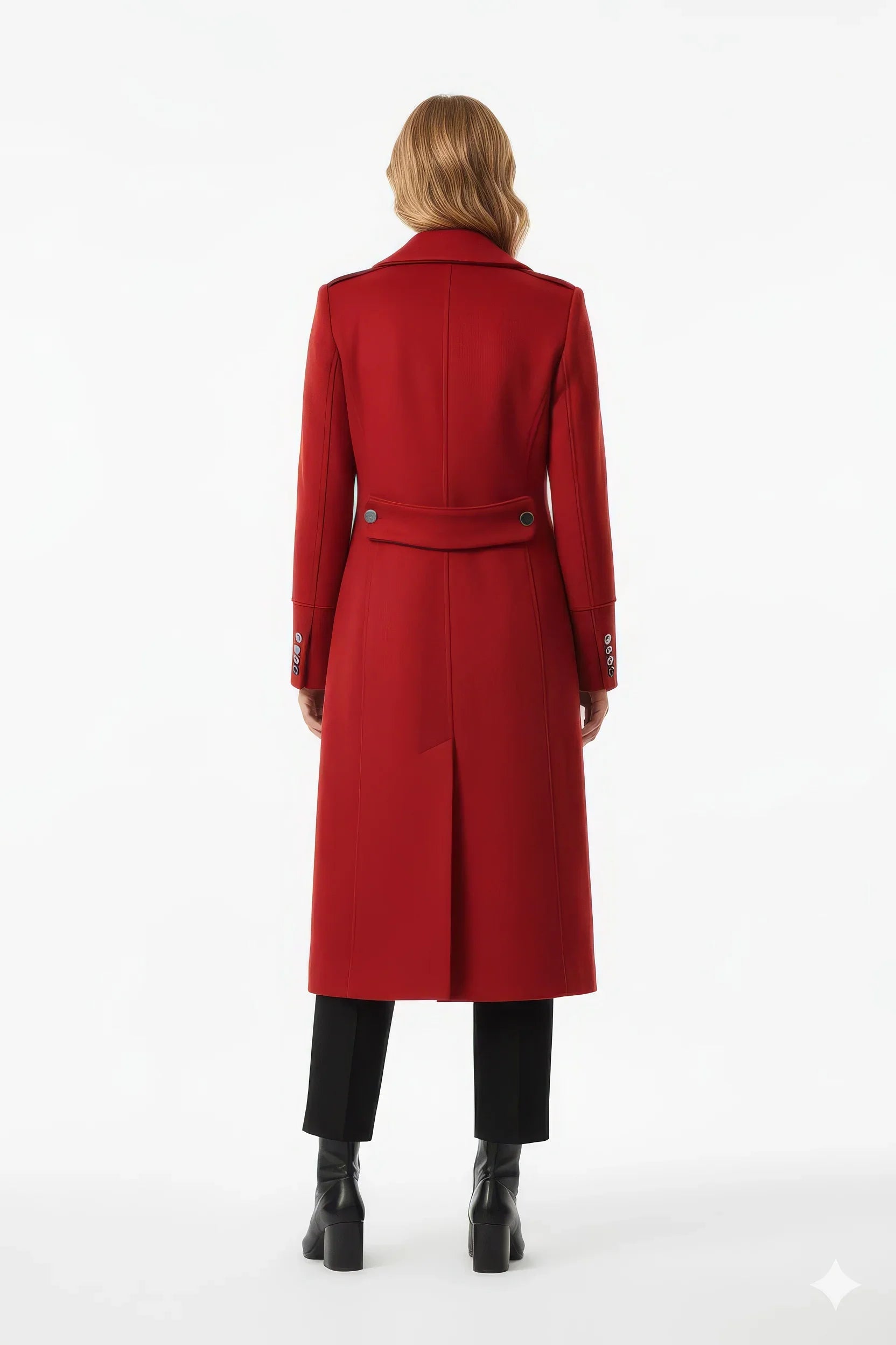 Statement Red Double-Breasted Wool-Blend Coat with Shoulder Detail