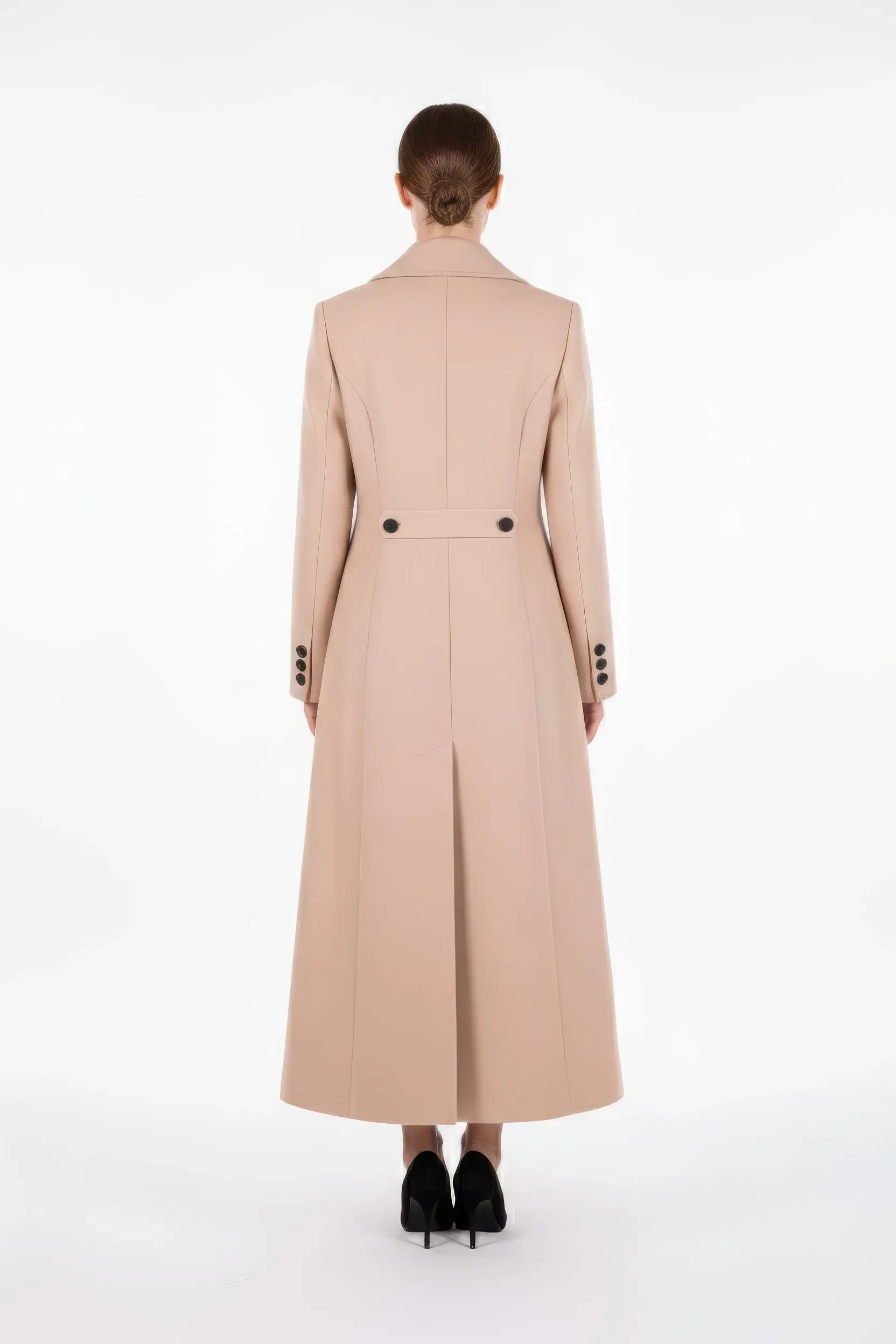 Dramatic Pleated A-Line Maxi Coat in Luxury Wool Blend