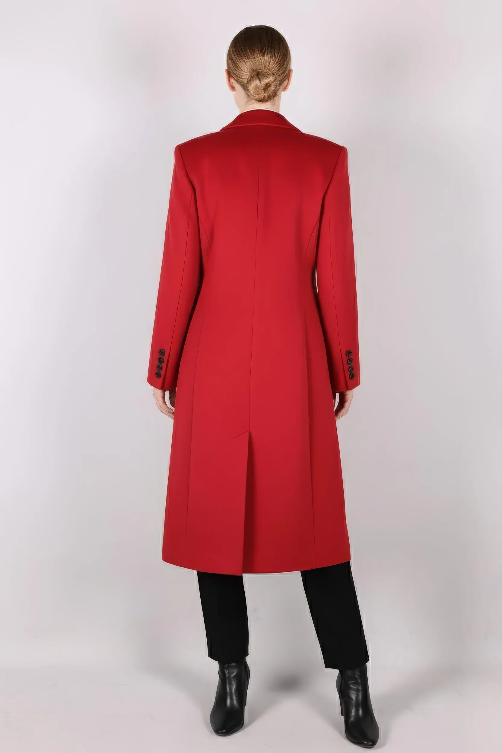 Power Shoulder Statement Red Double-Breasted Wool Blend Coat
