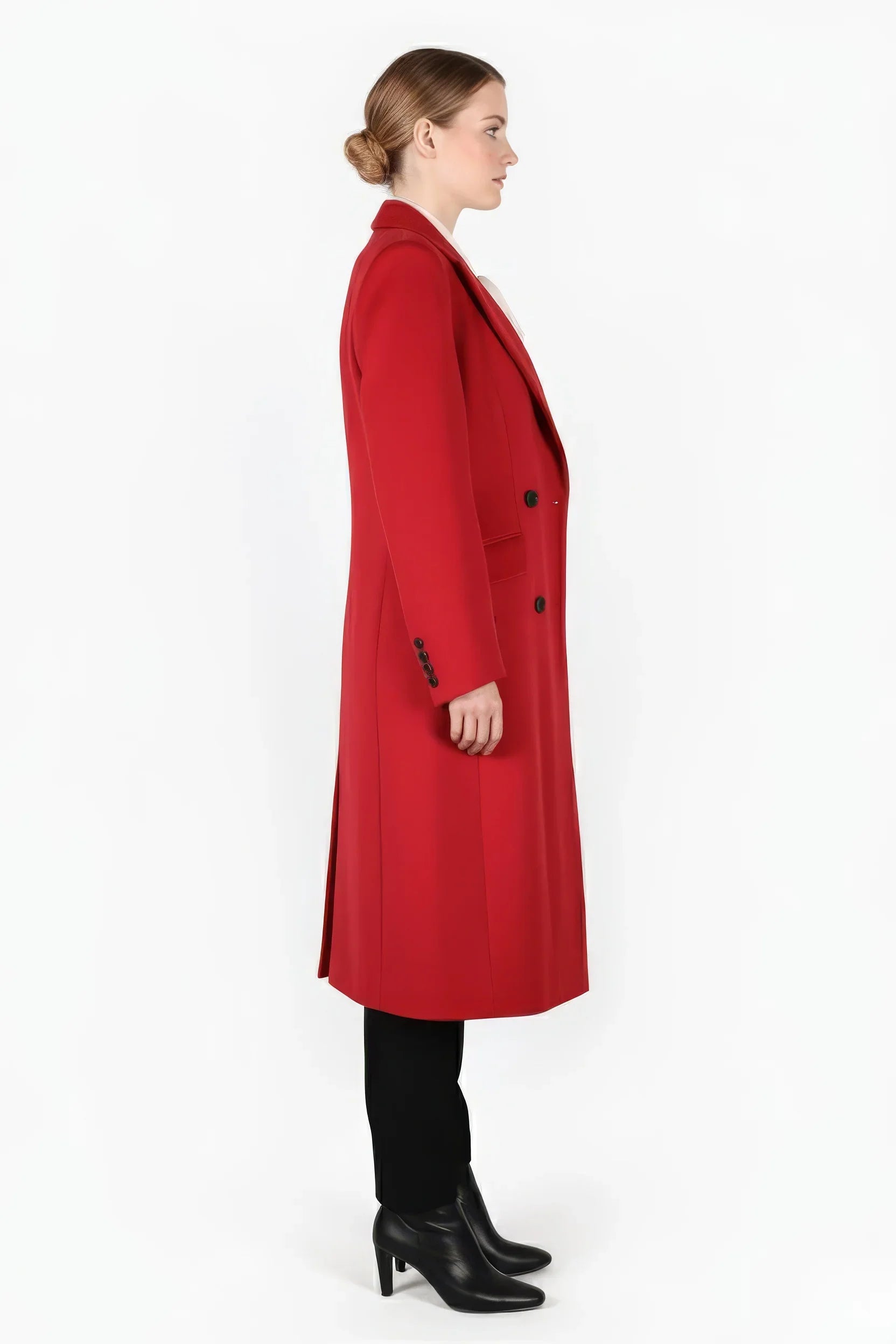 Power Shoulder Statement Red Double-Breasted Wool Blend Coat
