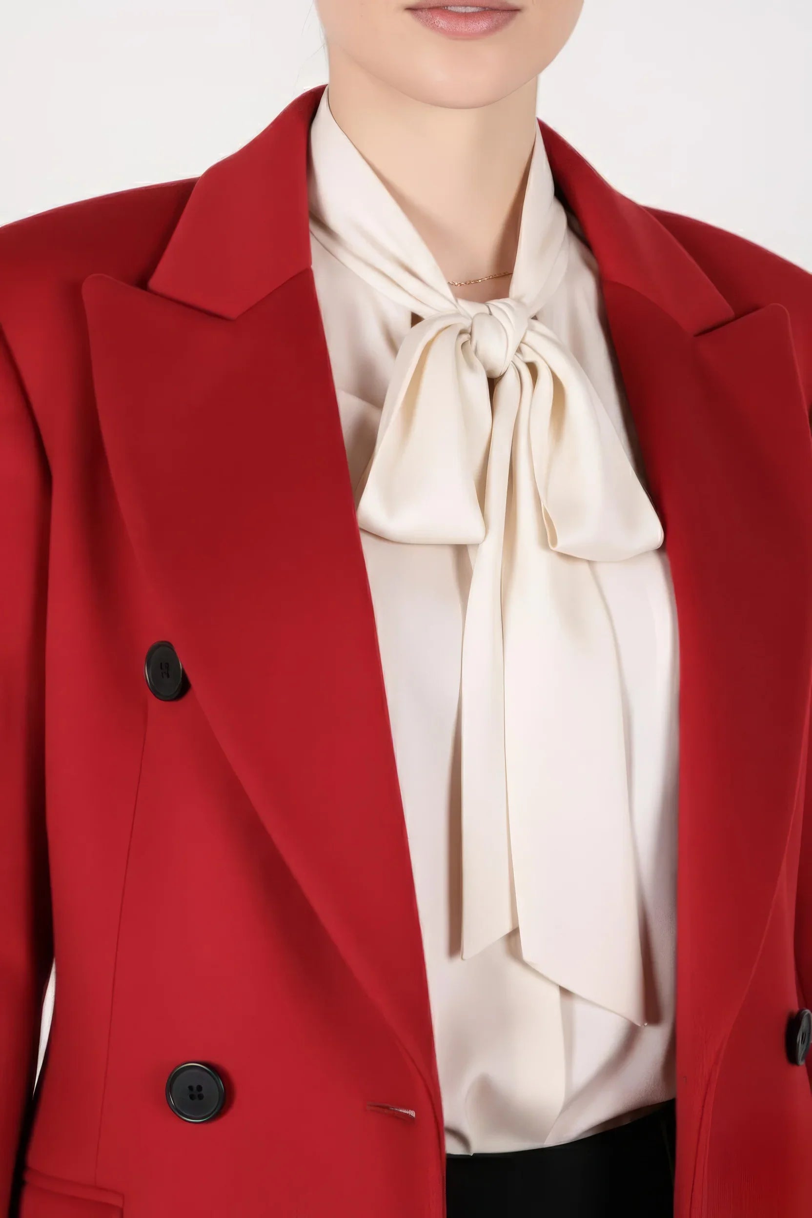 Power Shoulder Statement Red Double-Breasted Wool Blend Coat