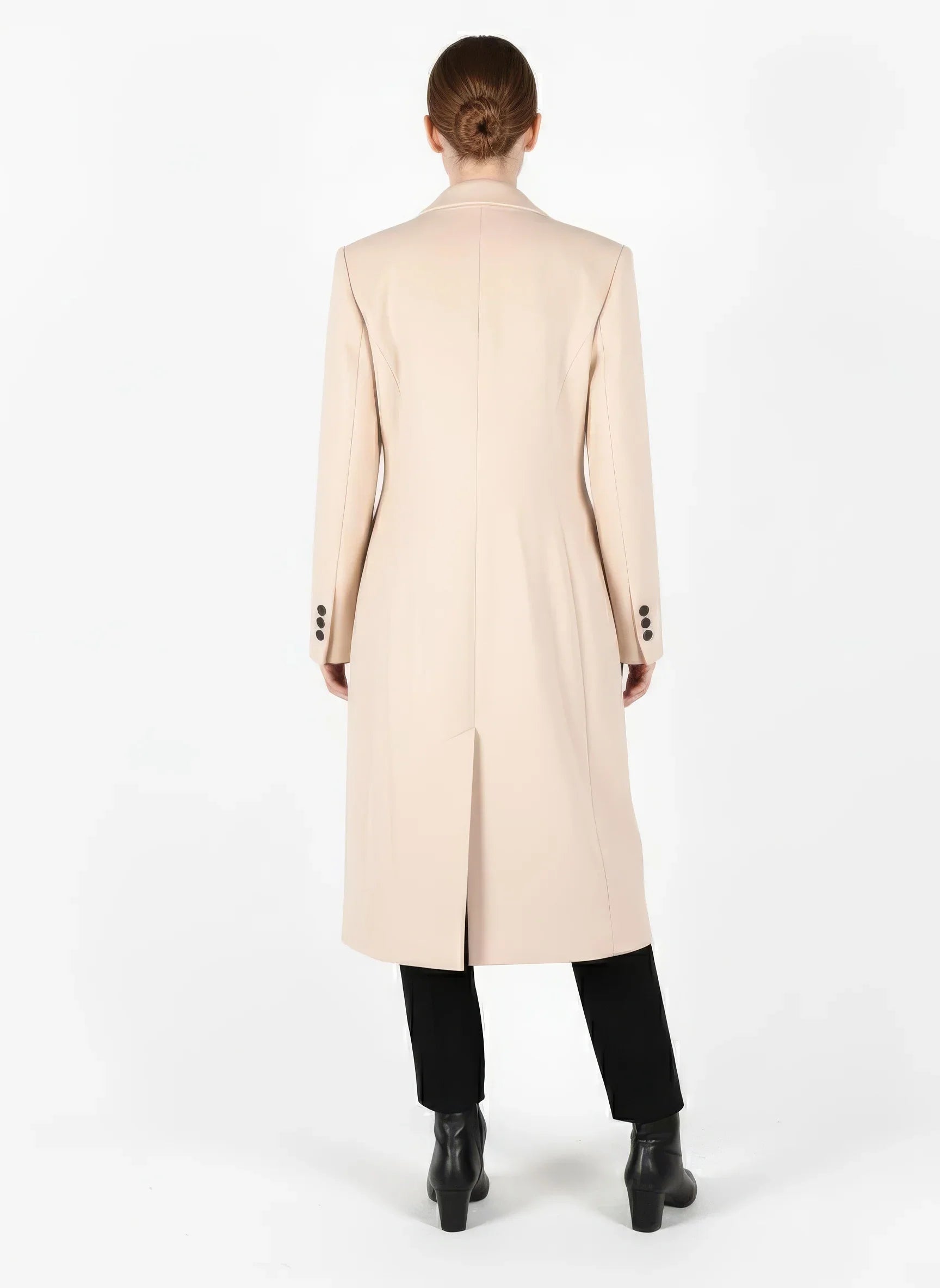 Classic Double-Breasted Midi Coat in Pale Cream Wool Blend