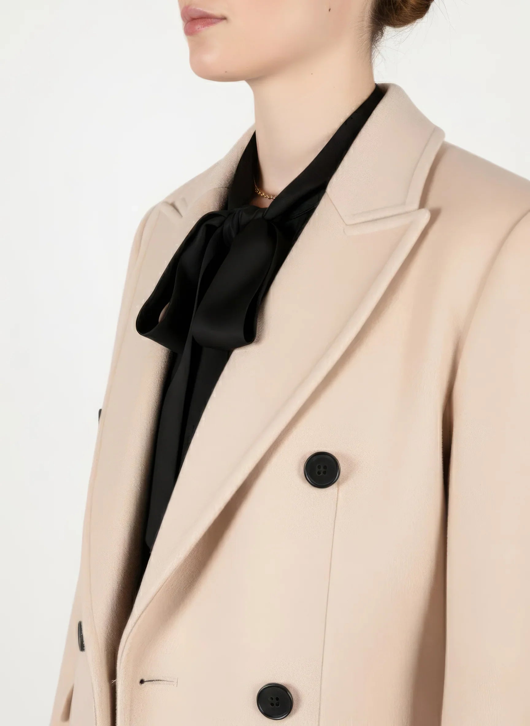 Classic Double-Breasted Midi Coat in Pale Cream Wool Blend