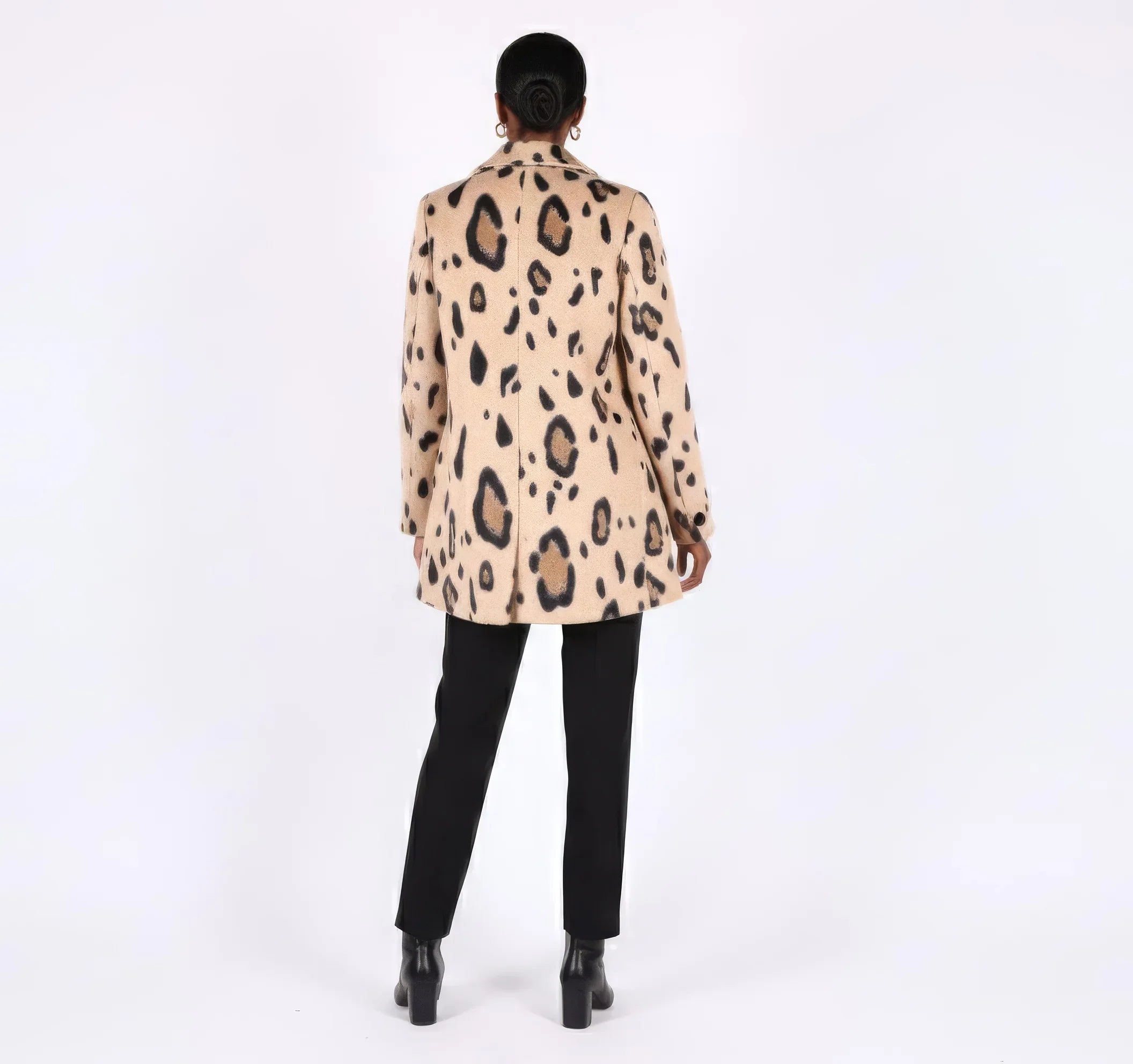 Chic Leopard Print Wool Blend Mini Coat / Structured Jacket
