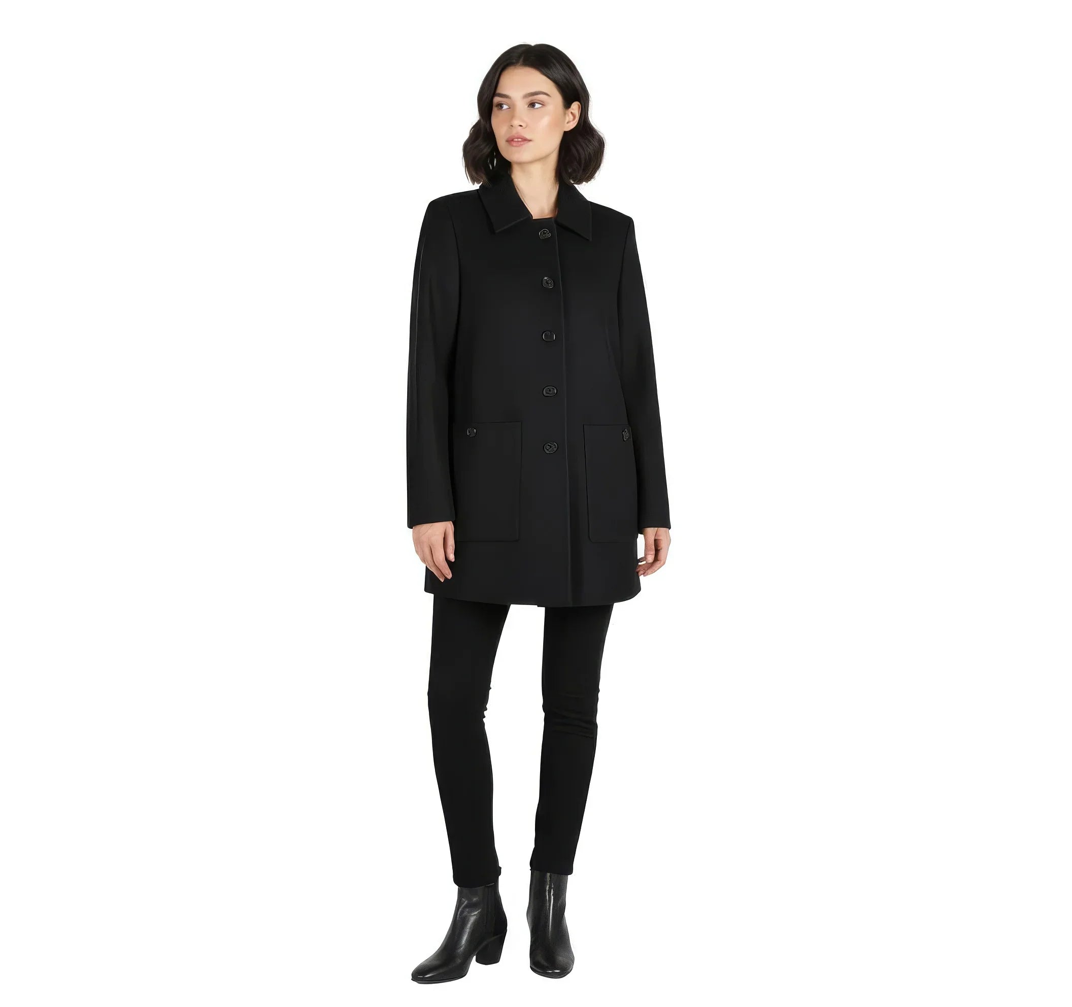 Classic Black Single-Breasted Wool Blend Car Coat / Jacket