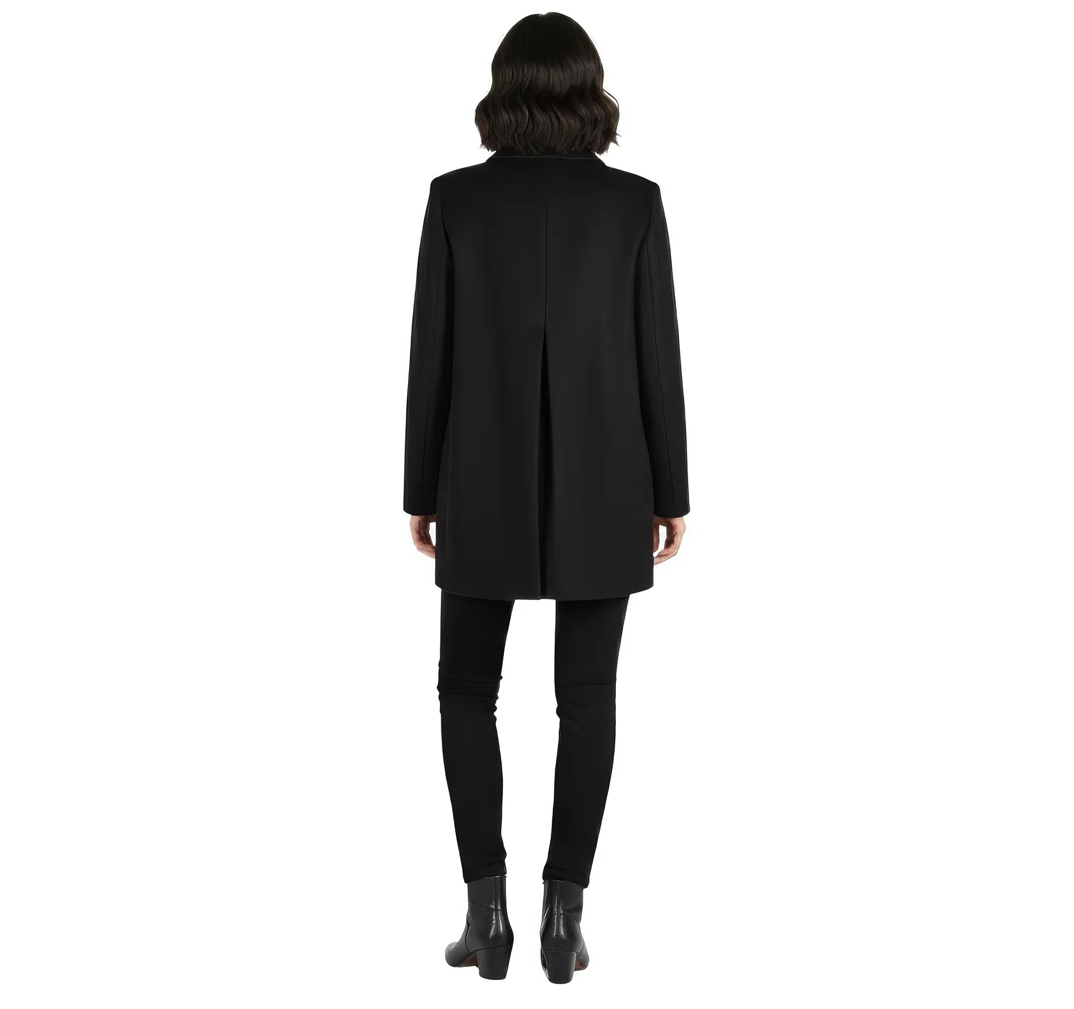 Classic Black Single-Breasted Wool Blend Car Coat / Jacket