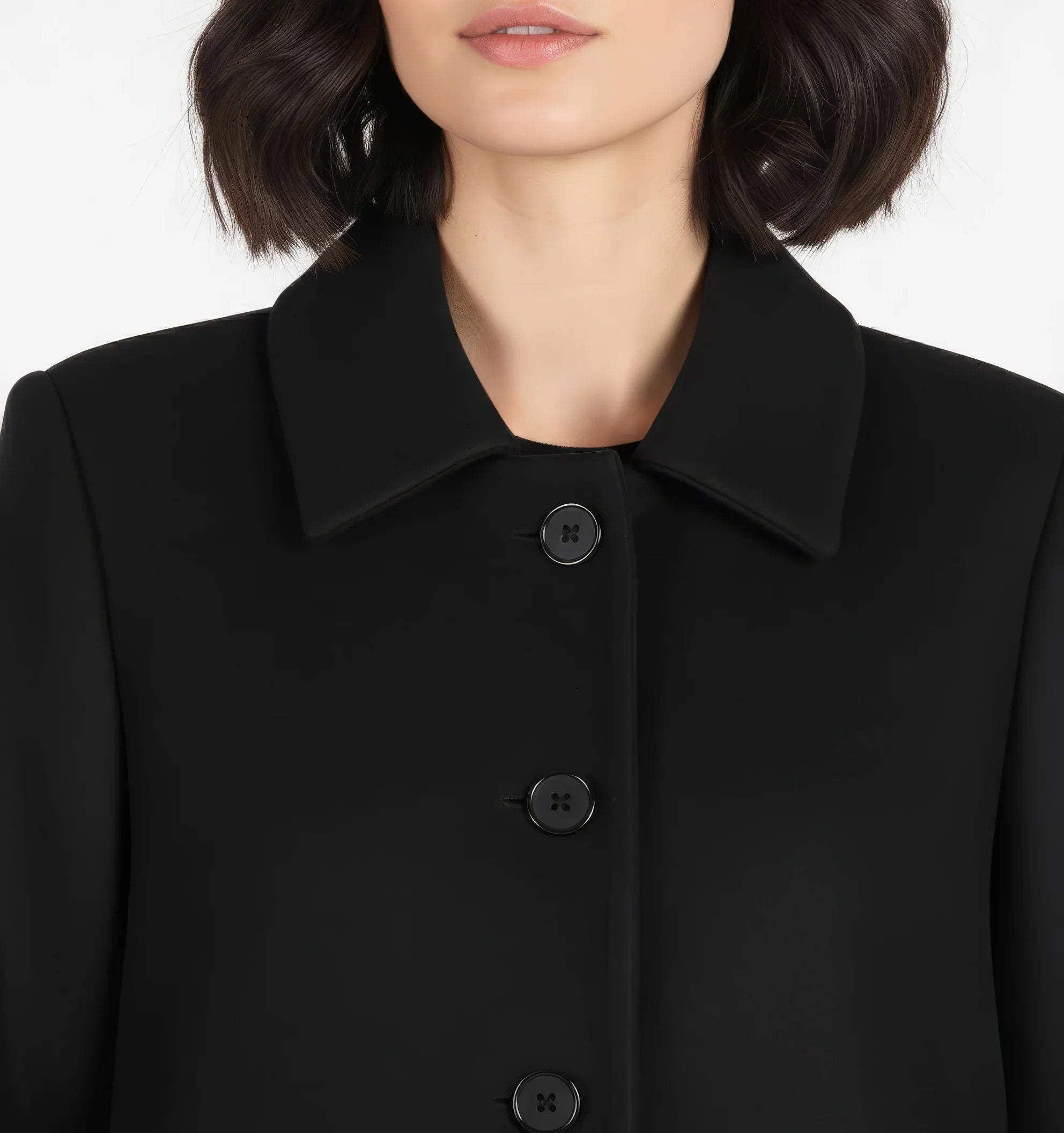 Classic Black Single-Breasted Wool Blend Car Coat / Jacket