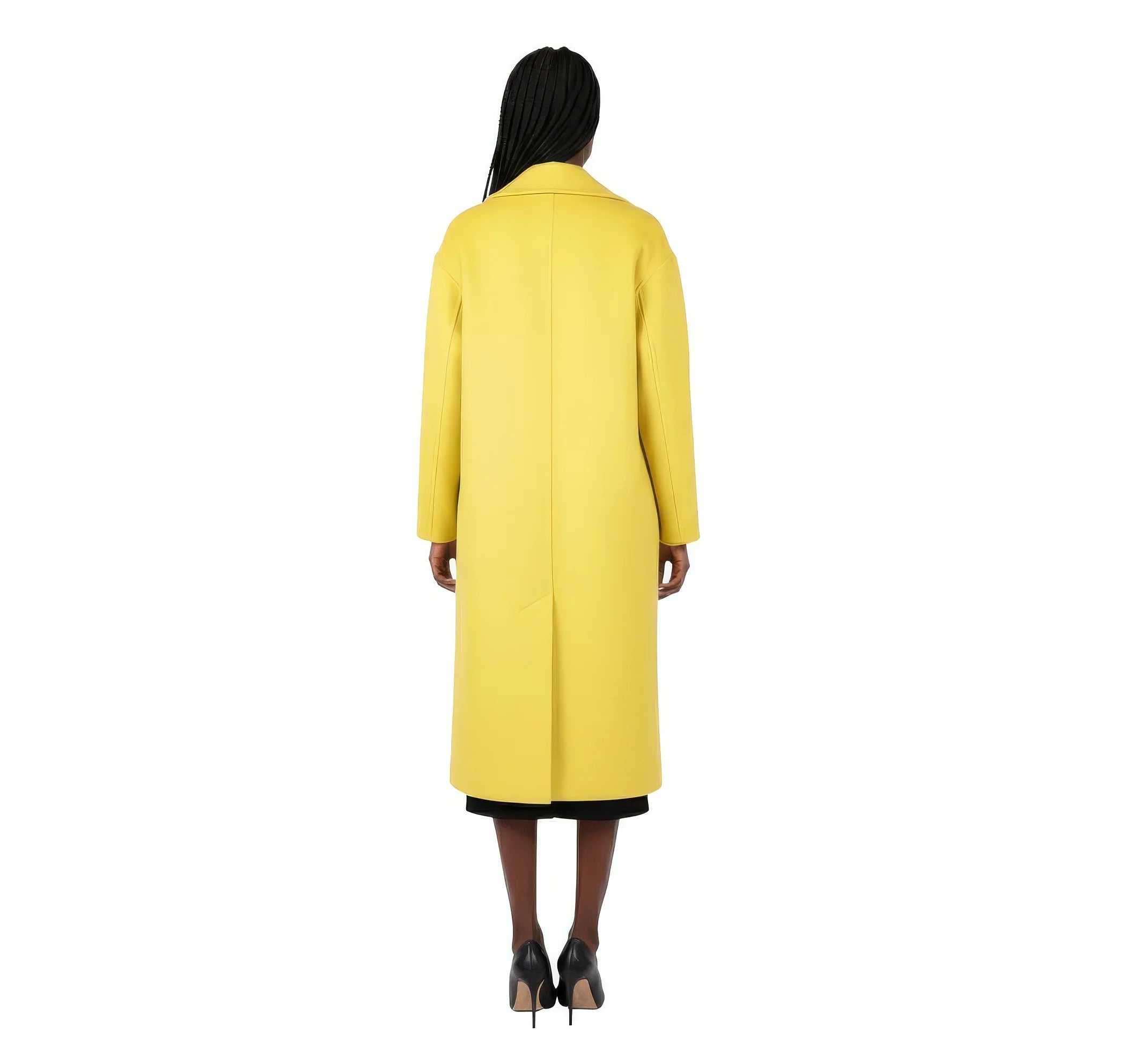 Vibrant Lemon Yellow Double-Breasted Wool Blend Statement Coat