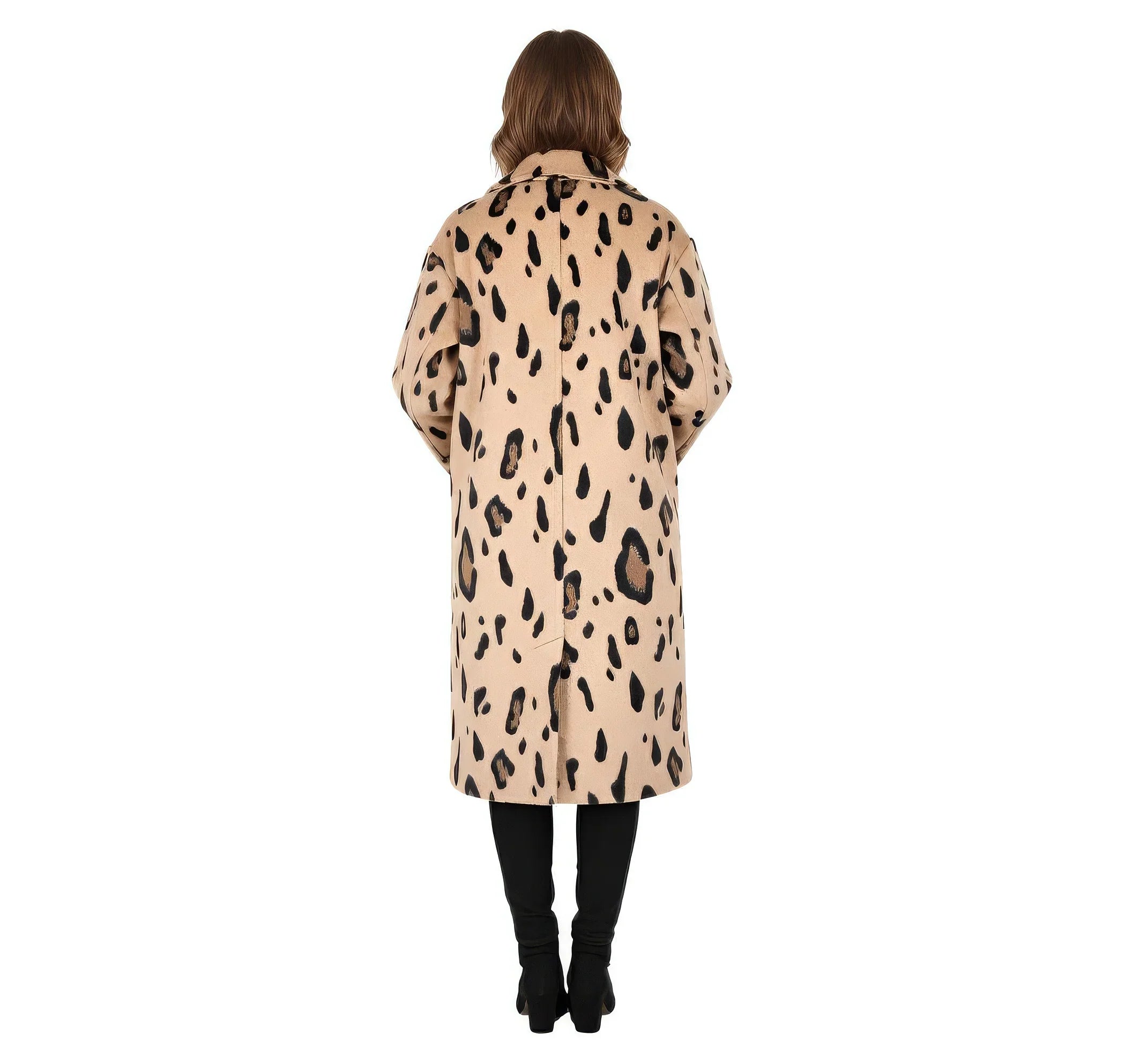 Statement Leopard Print Wool Blend Long Coat with Notch Collar