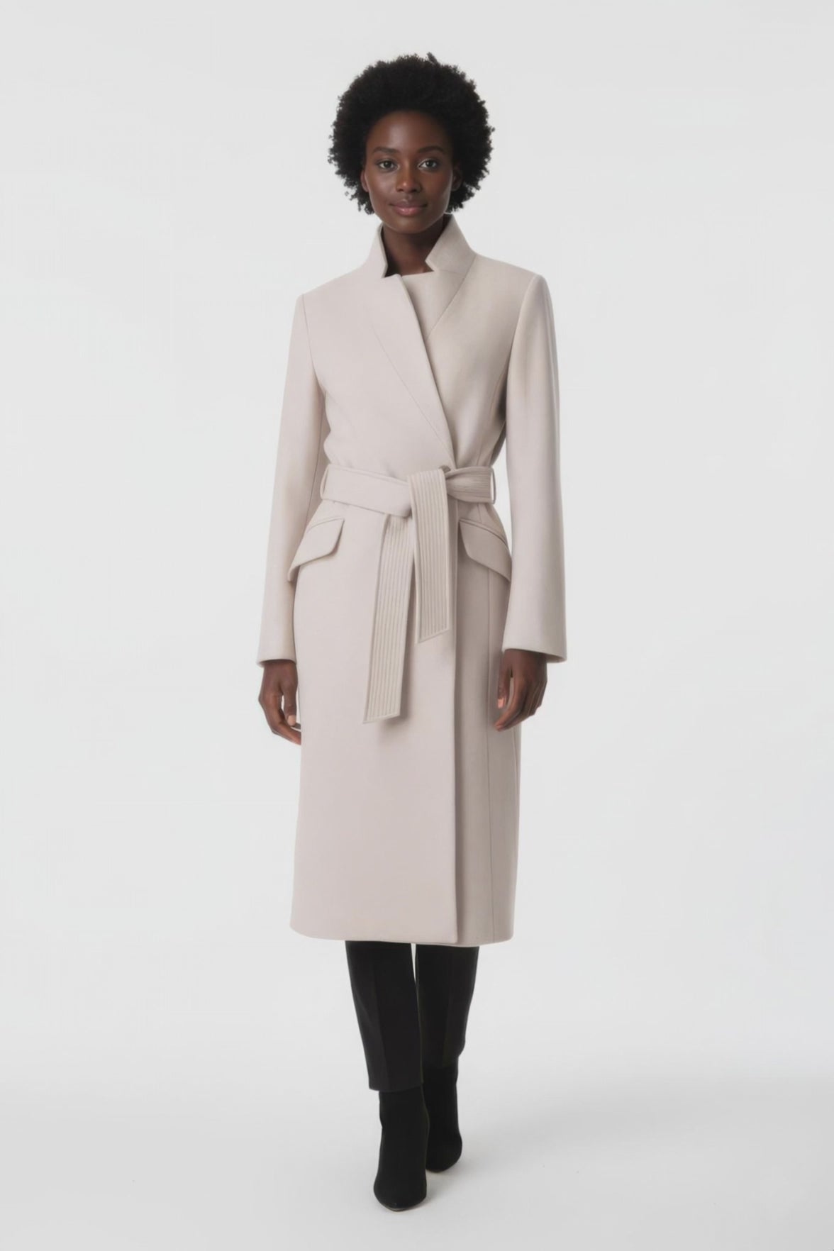 Luxury Belted High-Collar Blend Long Wrap Coat