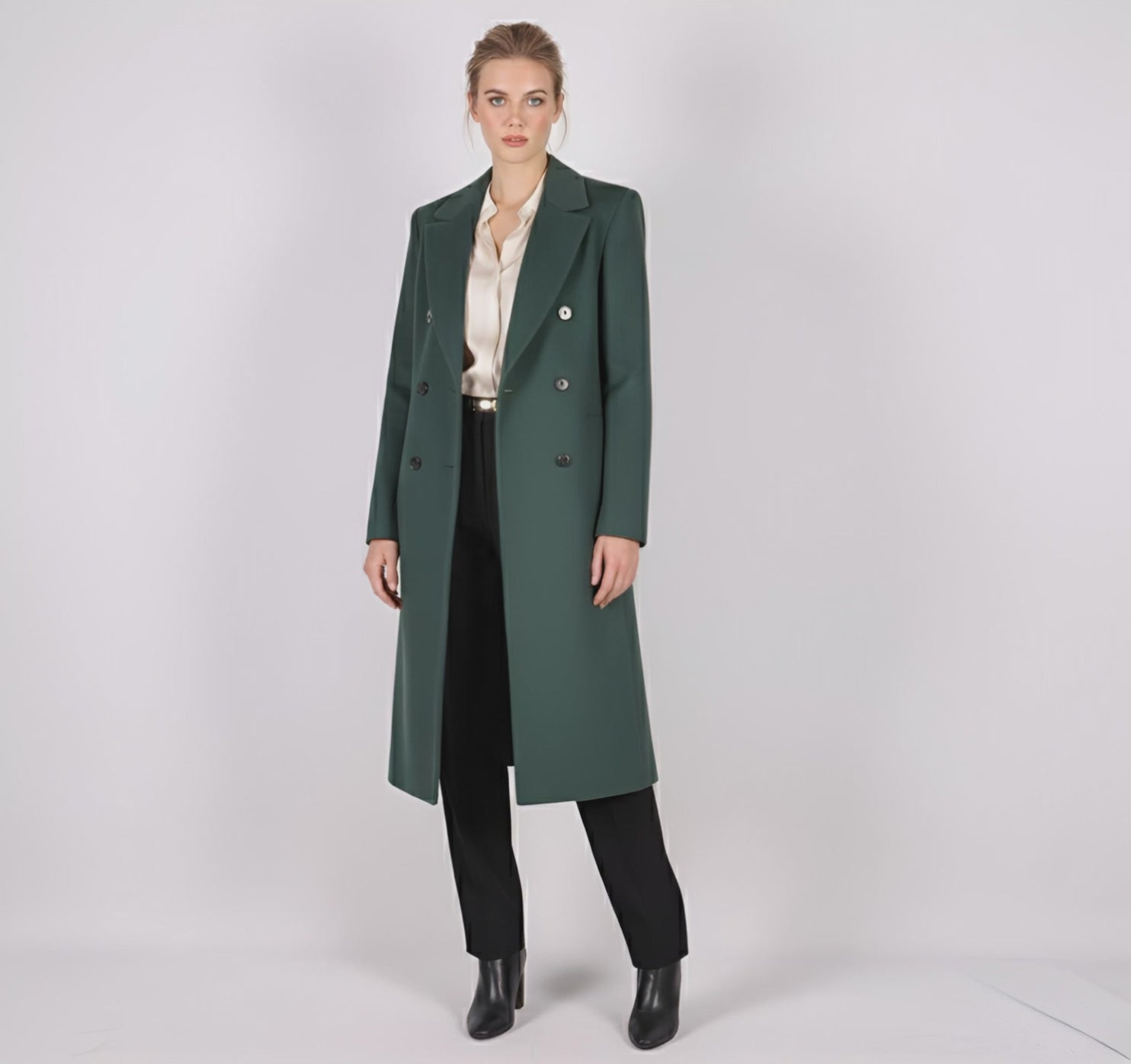 Tailored Emerald Green Double-Breasted Wool Blend Coat