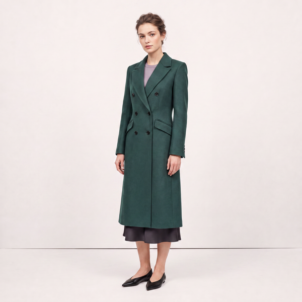 Tailored Emerald Green Double-Breasted Wool Blend Coat – The