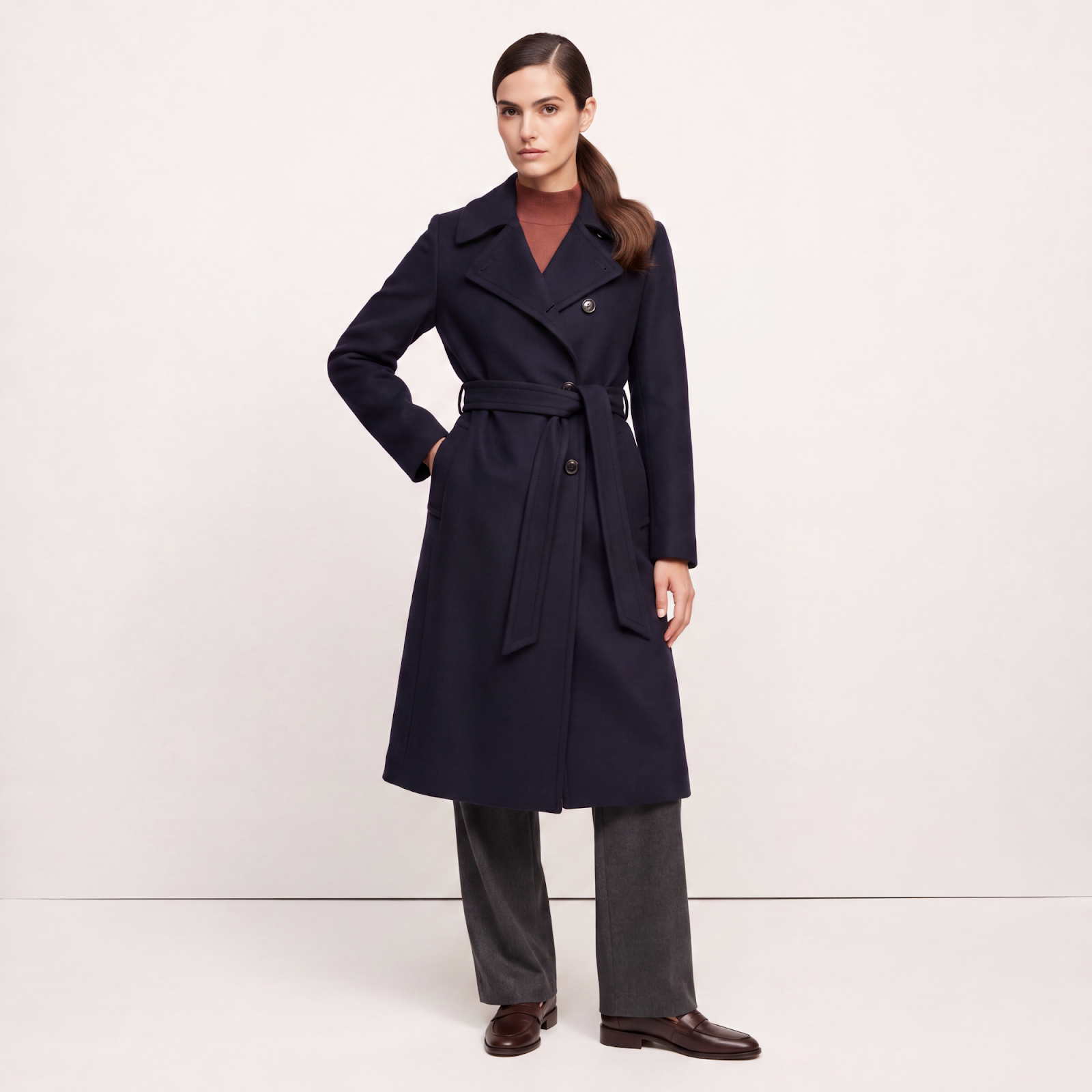 Marylebone Navy Wool Cashmere Coat