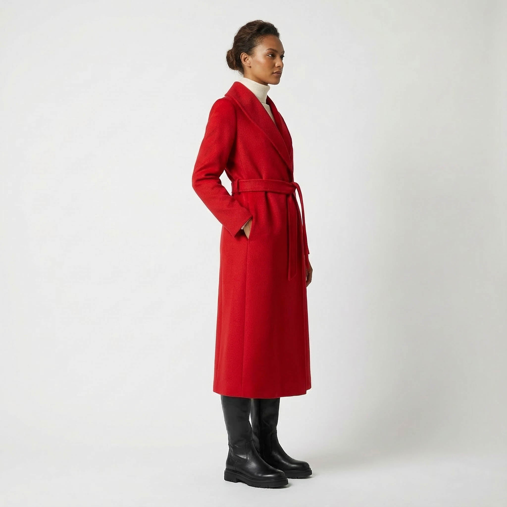 Casaco de Caxemira Pura Crown | Casaco Envolvente Vermelho de Luxo