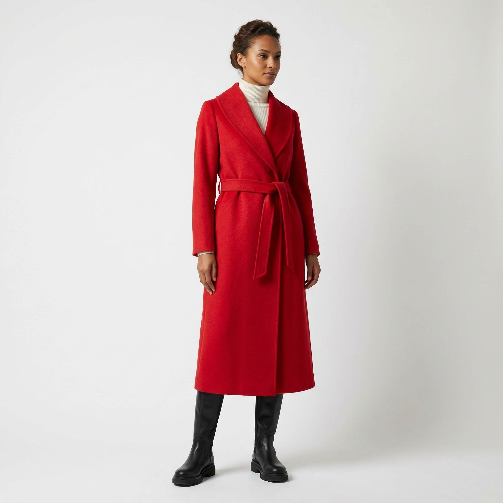 Crown Pure Cashmere Coat | Luksus rød omslagsfrakke
