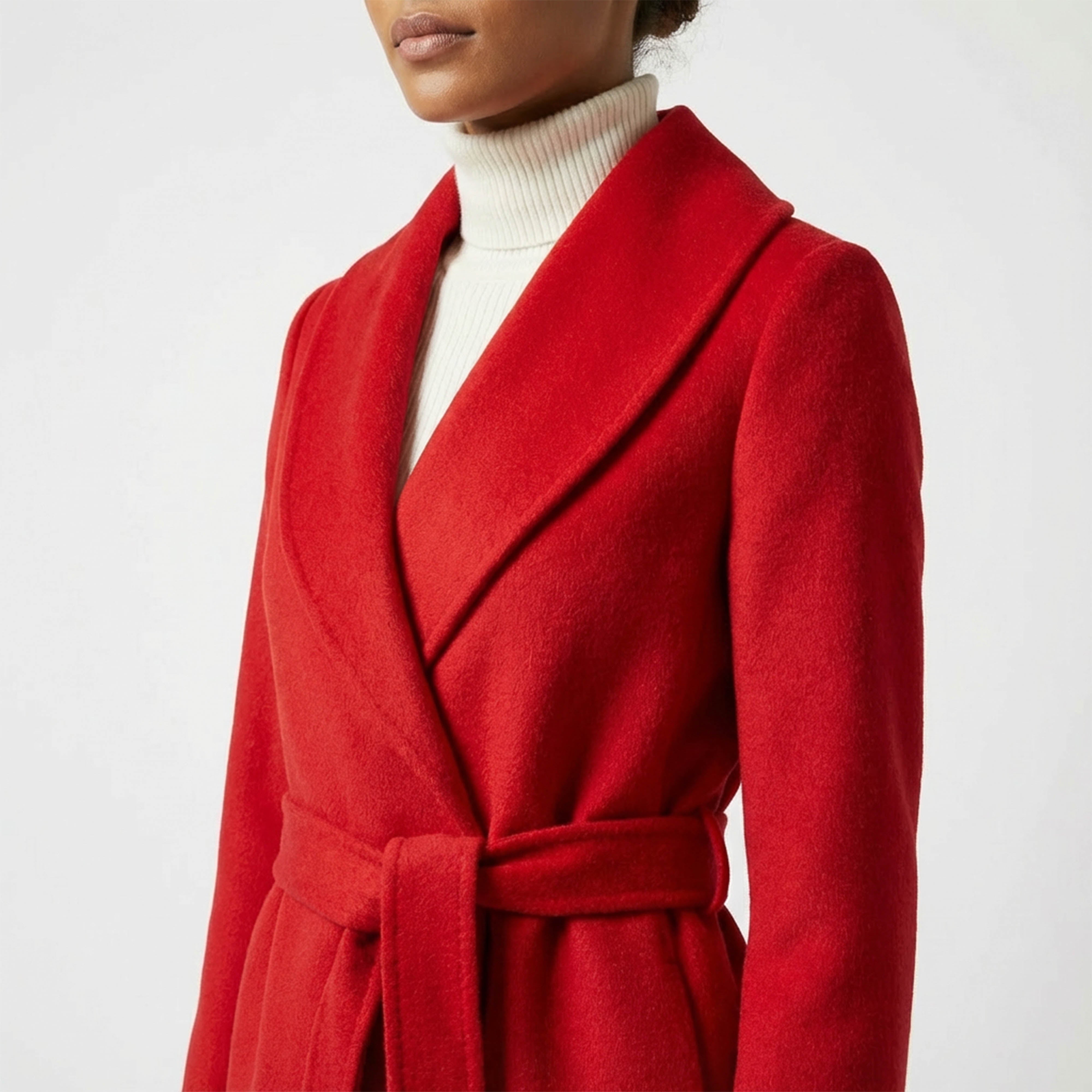 Crown Pure Cashmere Coat | Luksus rød omslagsfrakke