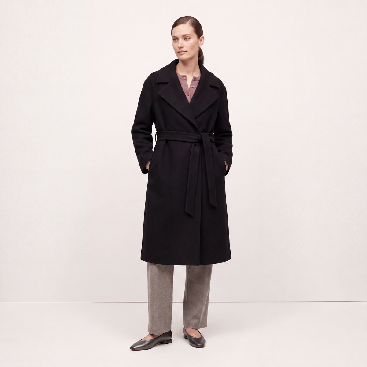 Regent Black Wool Wrap Coat