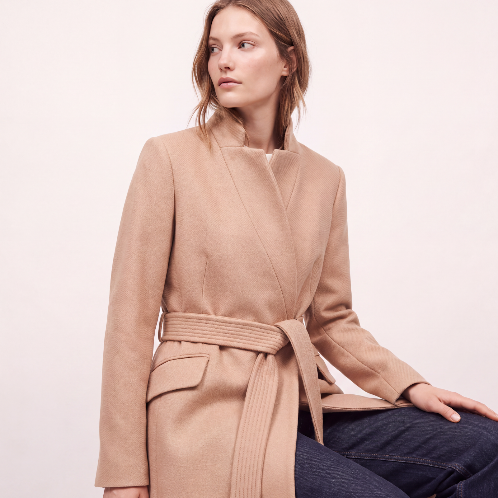 Classic Camel Wool Wrap Coat