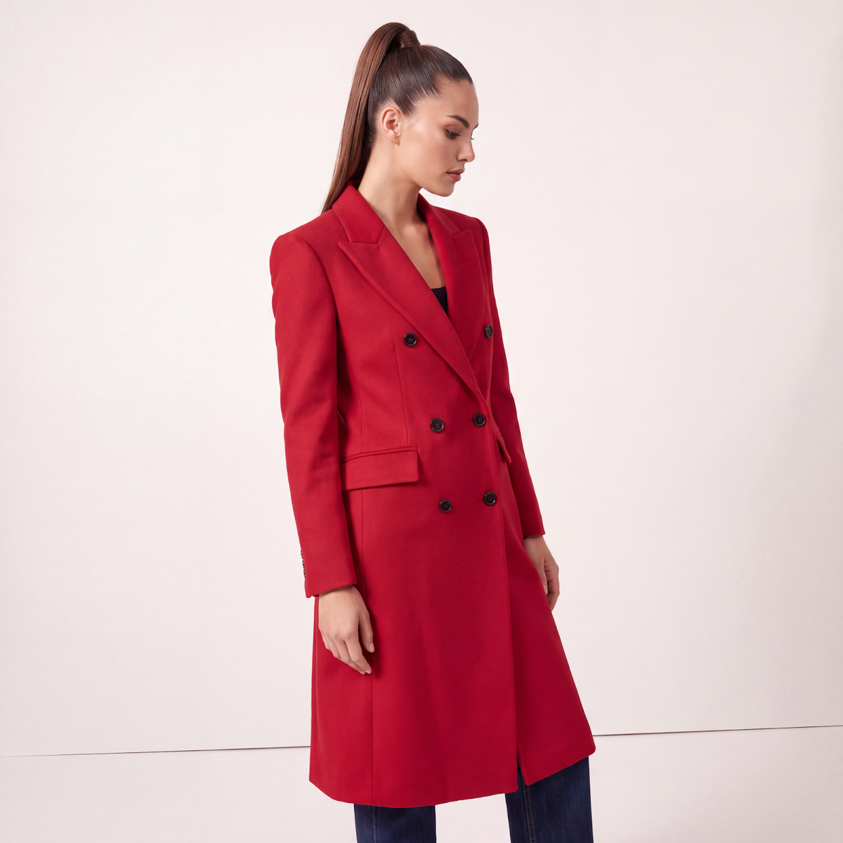 Power Shoulder Red Wool Coat