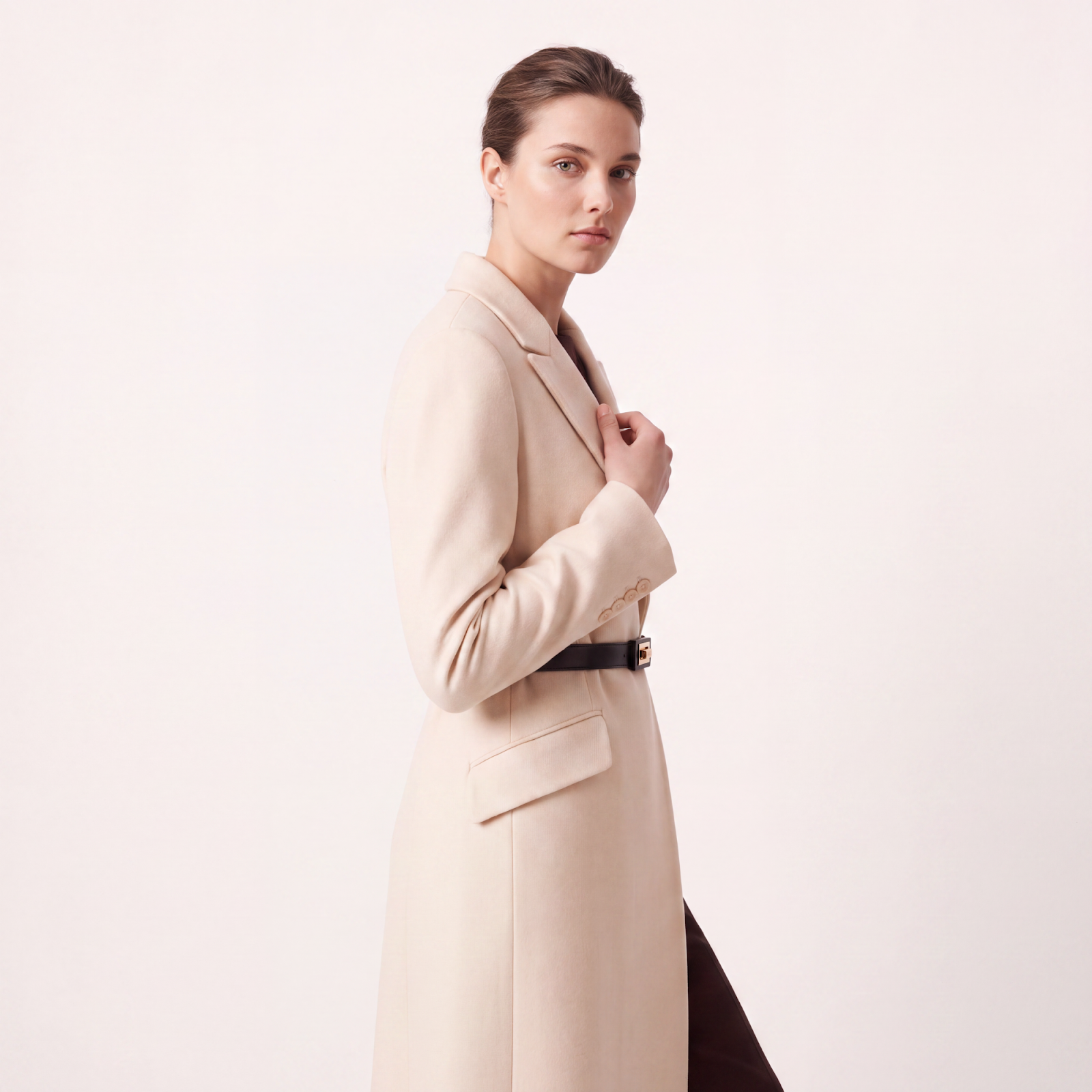 Cream Wool Statement Belt Coat