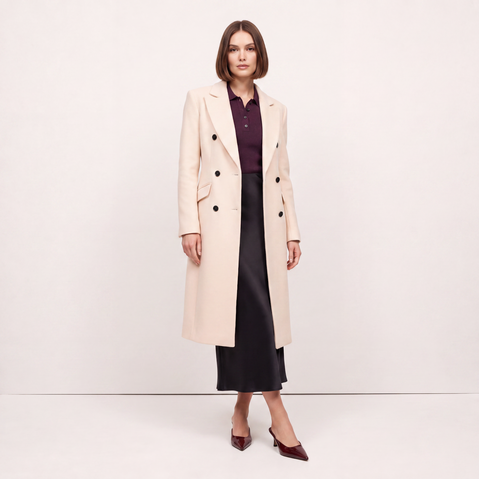Classic Midi Cream Wool Coat