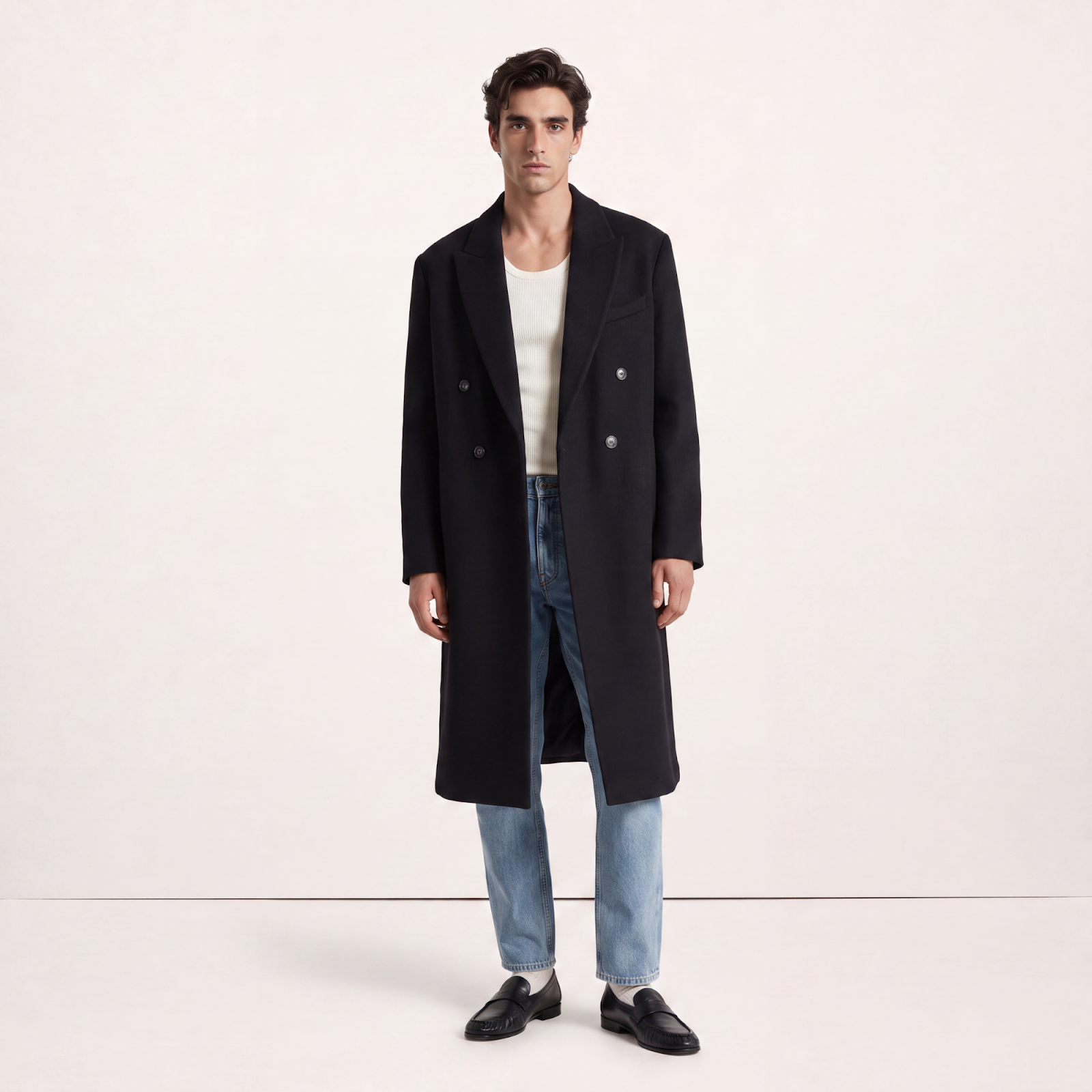 Visconti Black Italian Cashmere Overcoat