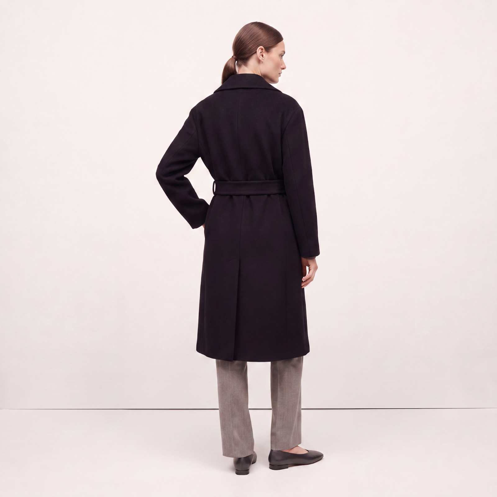 Regent Black Wool Wrap Coat