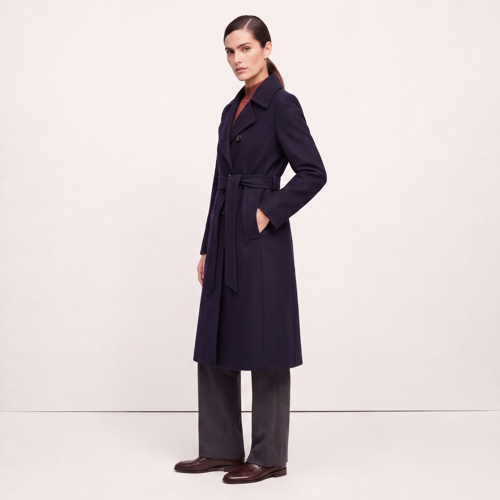 Marylebone Navy Wool Cashmere Coat