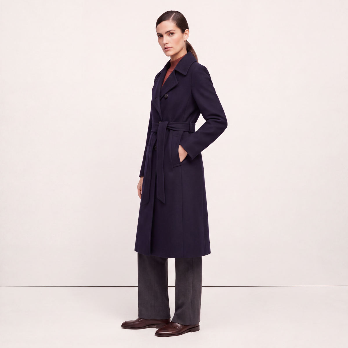 Marylebone Navy Wool Cashmere Coat