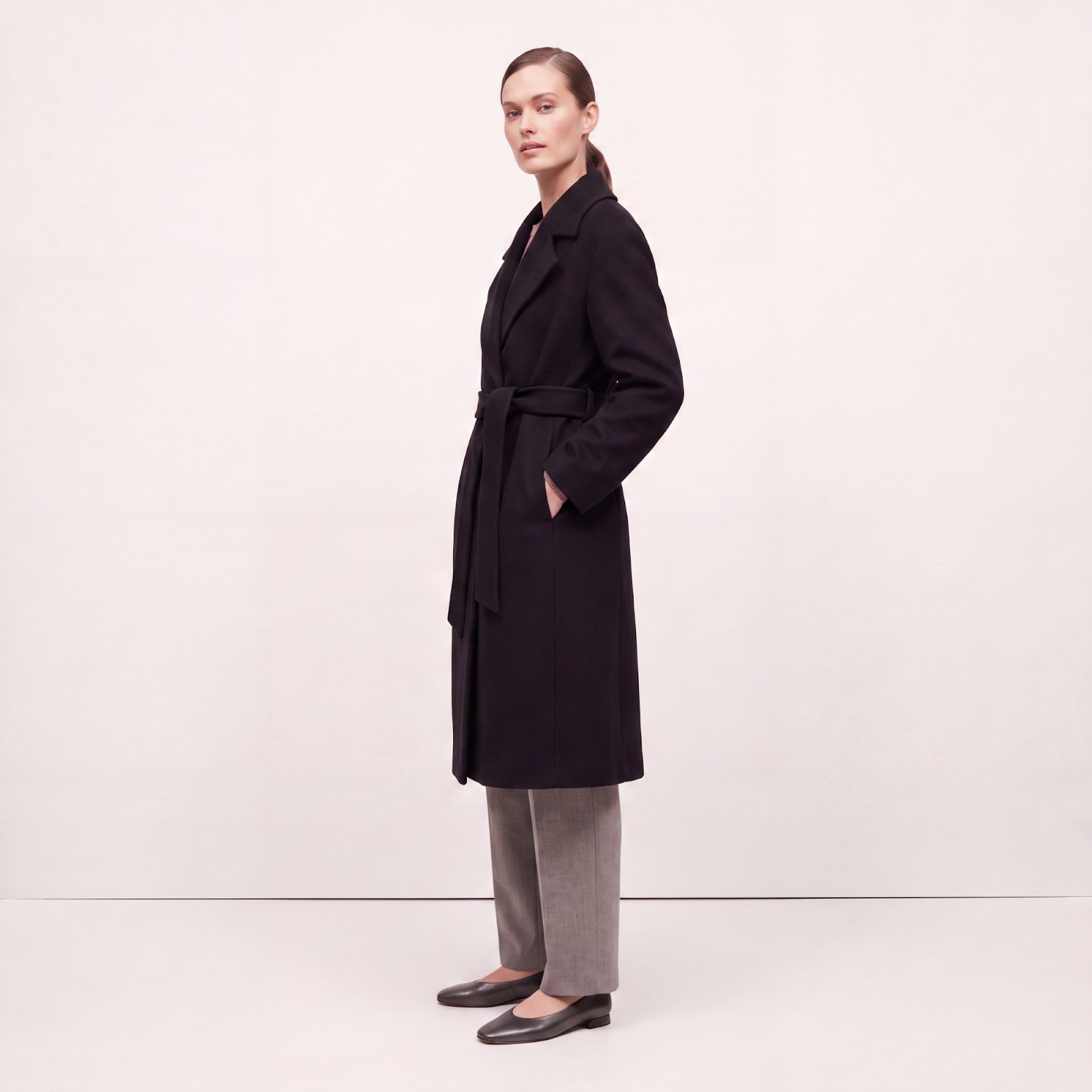 Regent Black Wool Wrap Coat