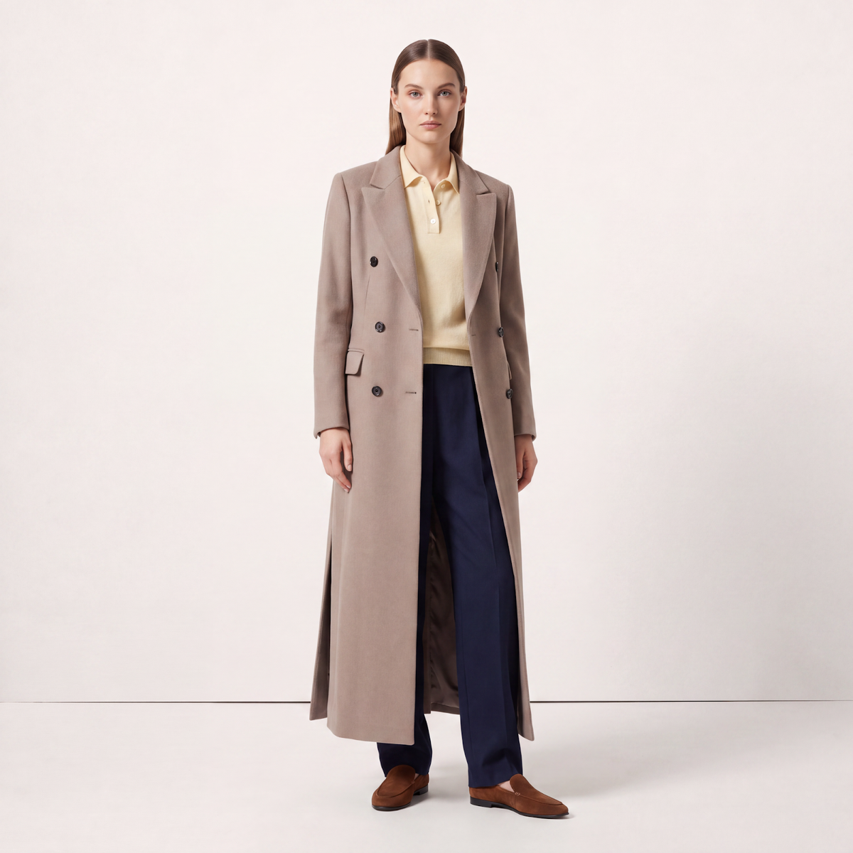 High Side Slits Taupe Wool Coat