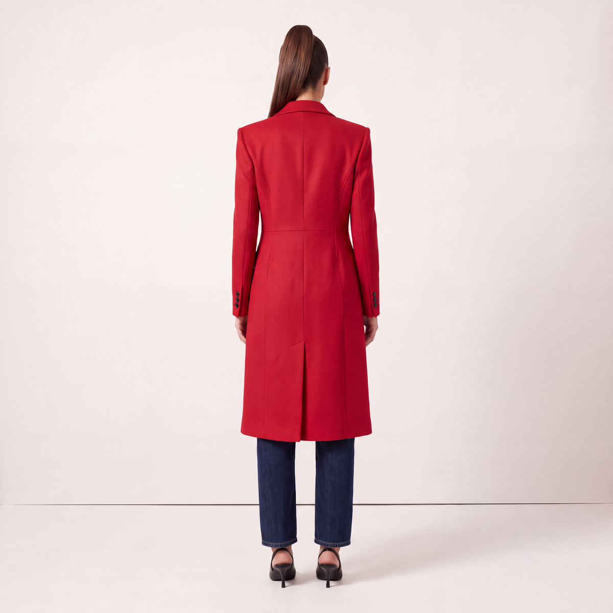 Power Shoulder Red Wool Coat