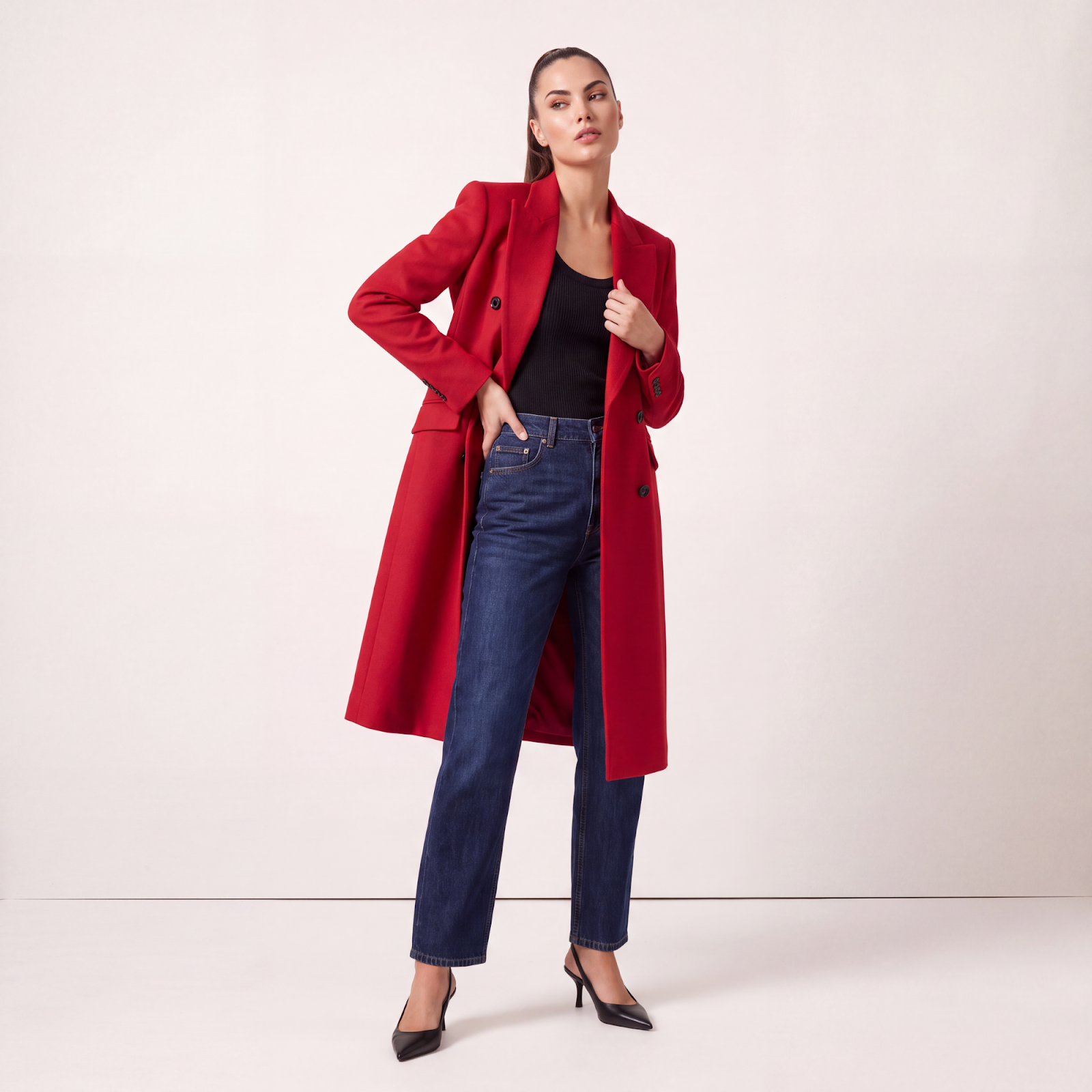 Power Shoulder Red Wool Coat