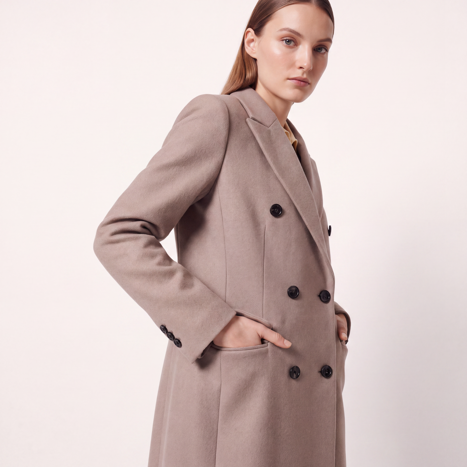 High Side Slits Taupe Wool Coat