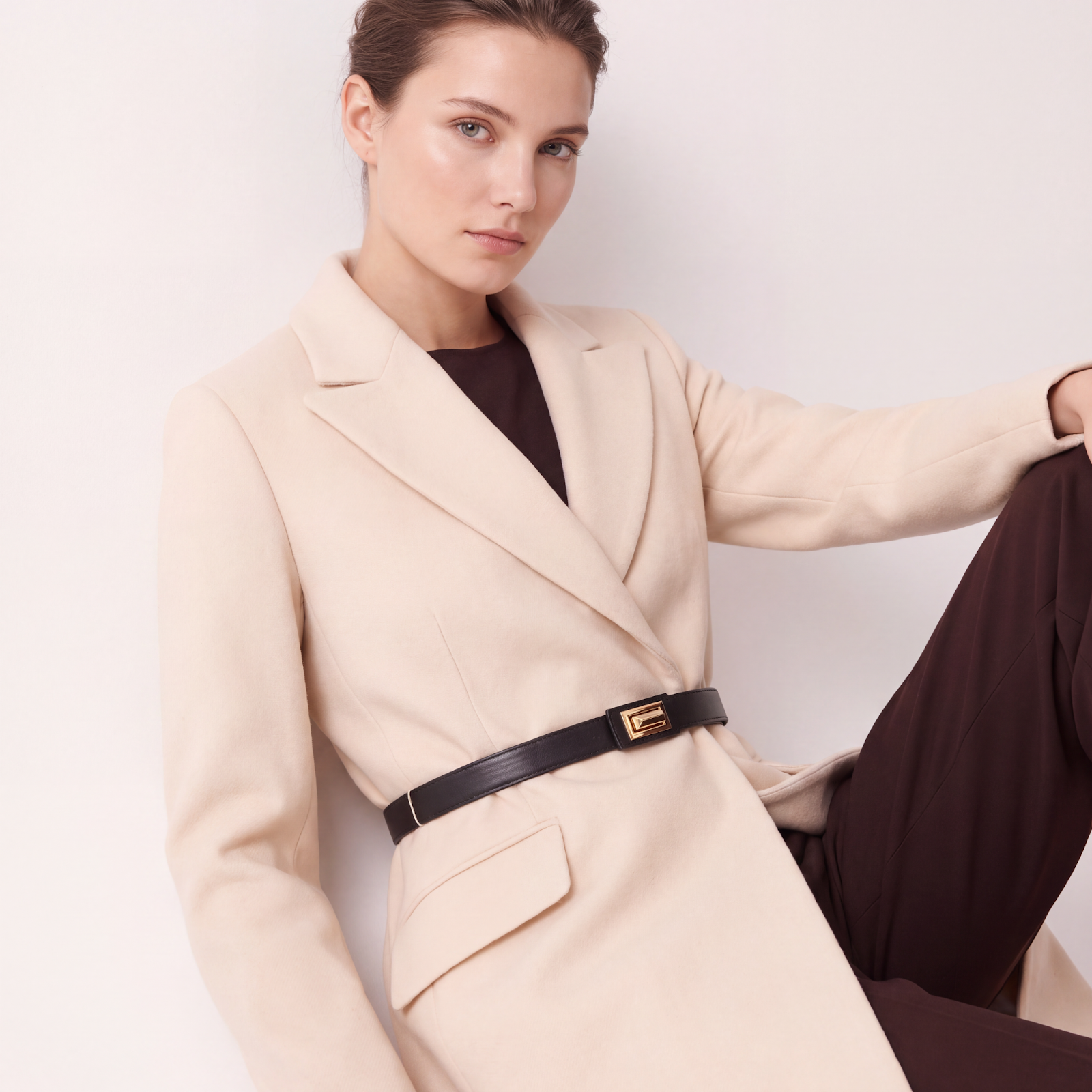 Cream Wool Statement Belt Coat
