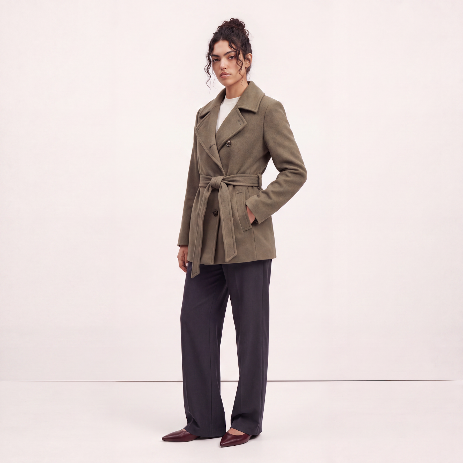 Shoreditch Olive Short Wool Coat