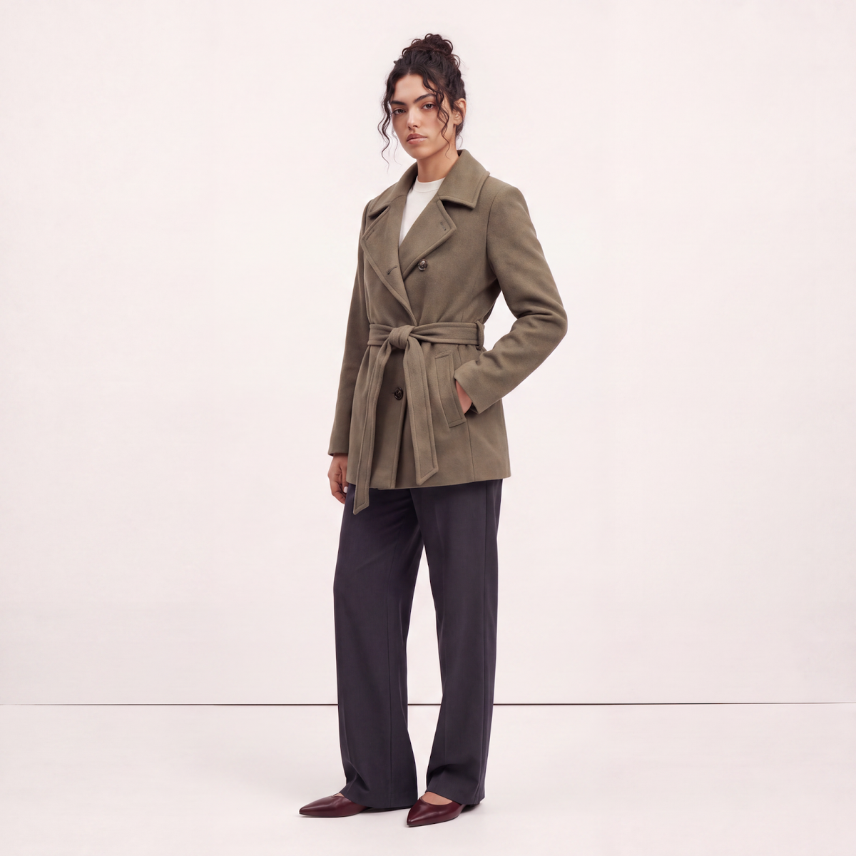 Shoreditch Olive Short Wool Coat