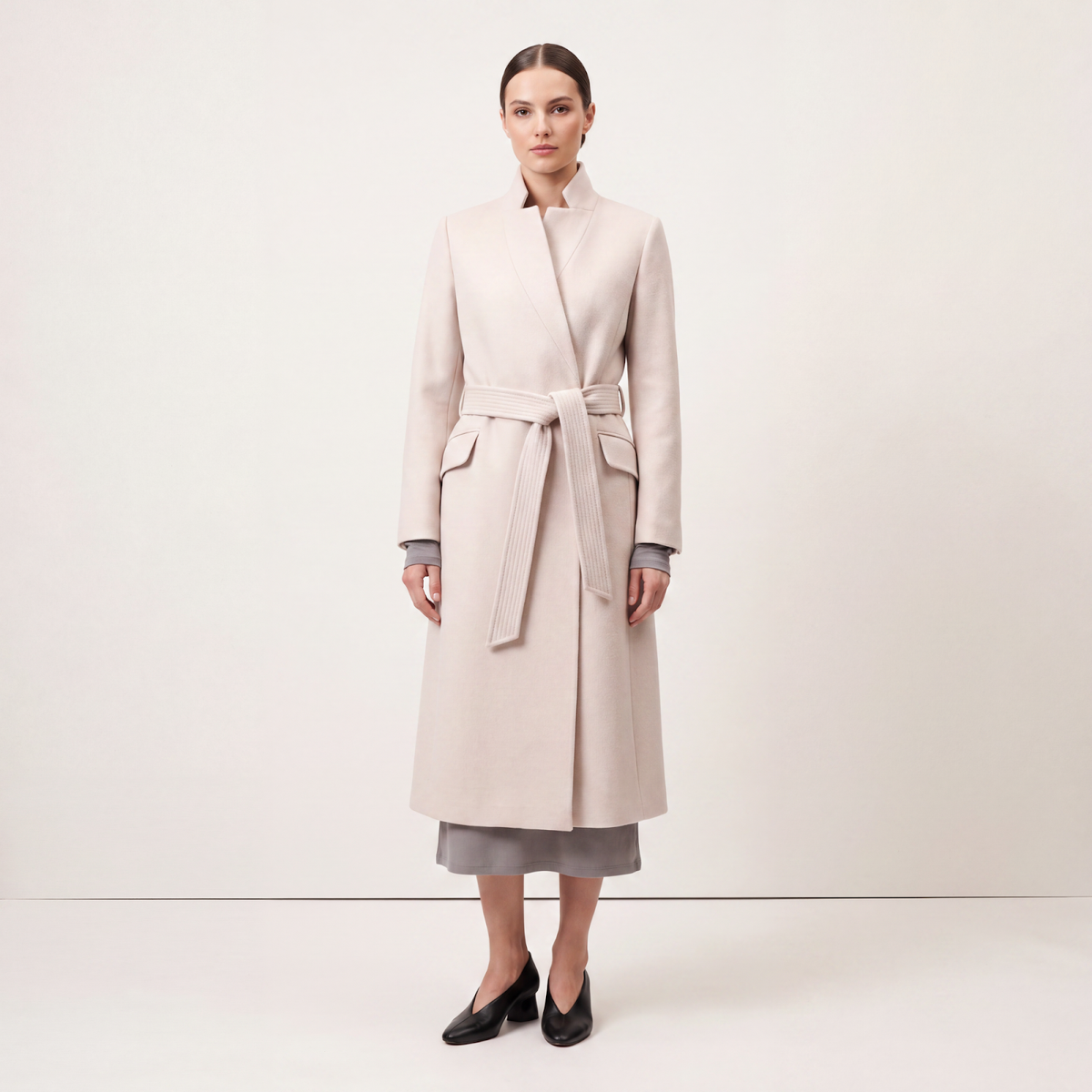 Luxury Belted High Collar Coat