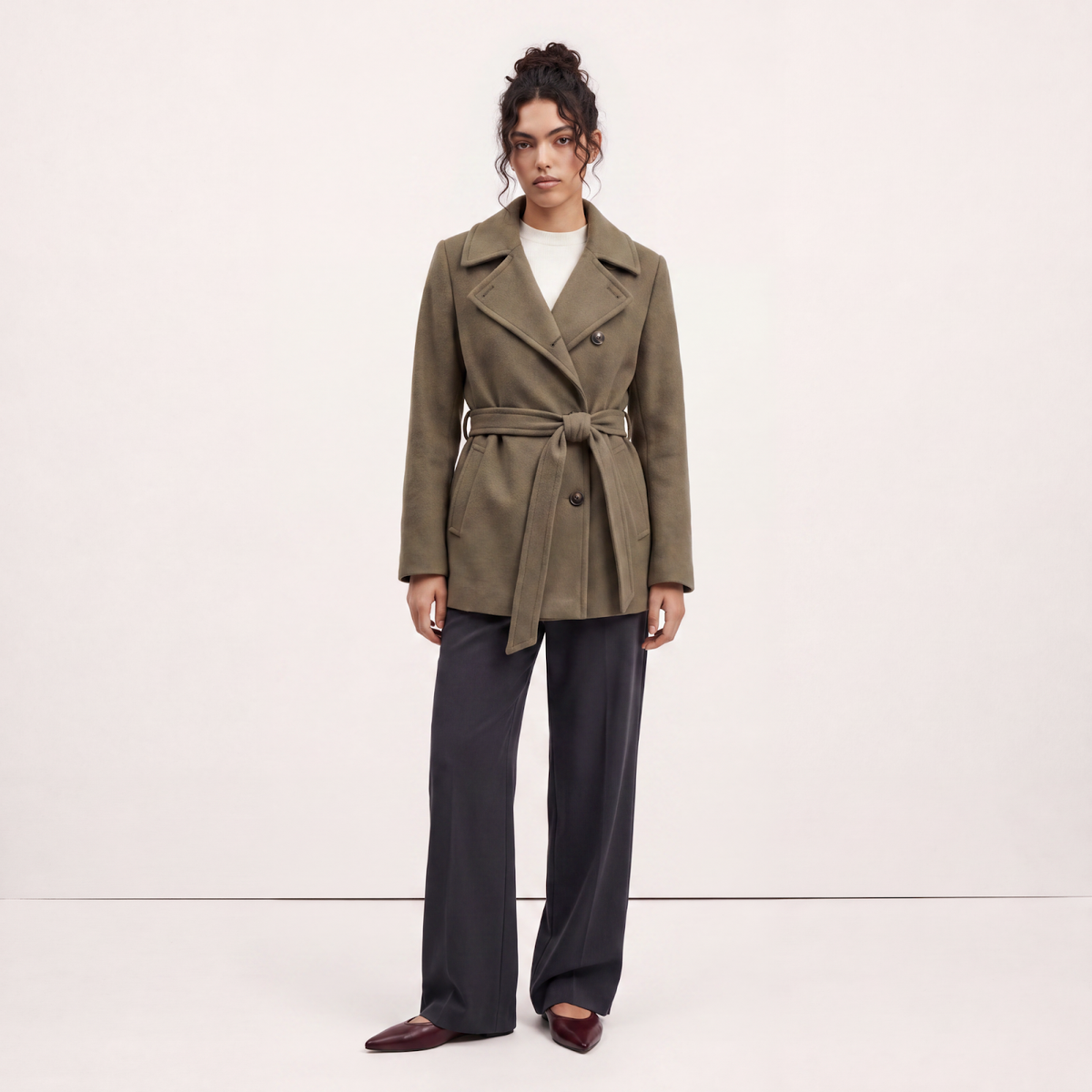 Shoreditch Olive Short Wool Coat
