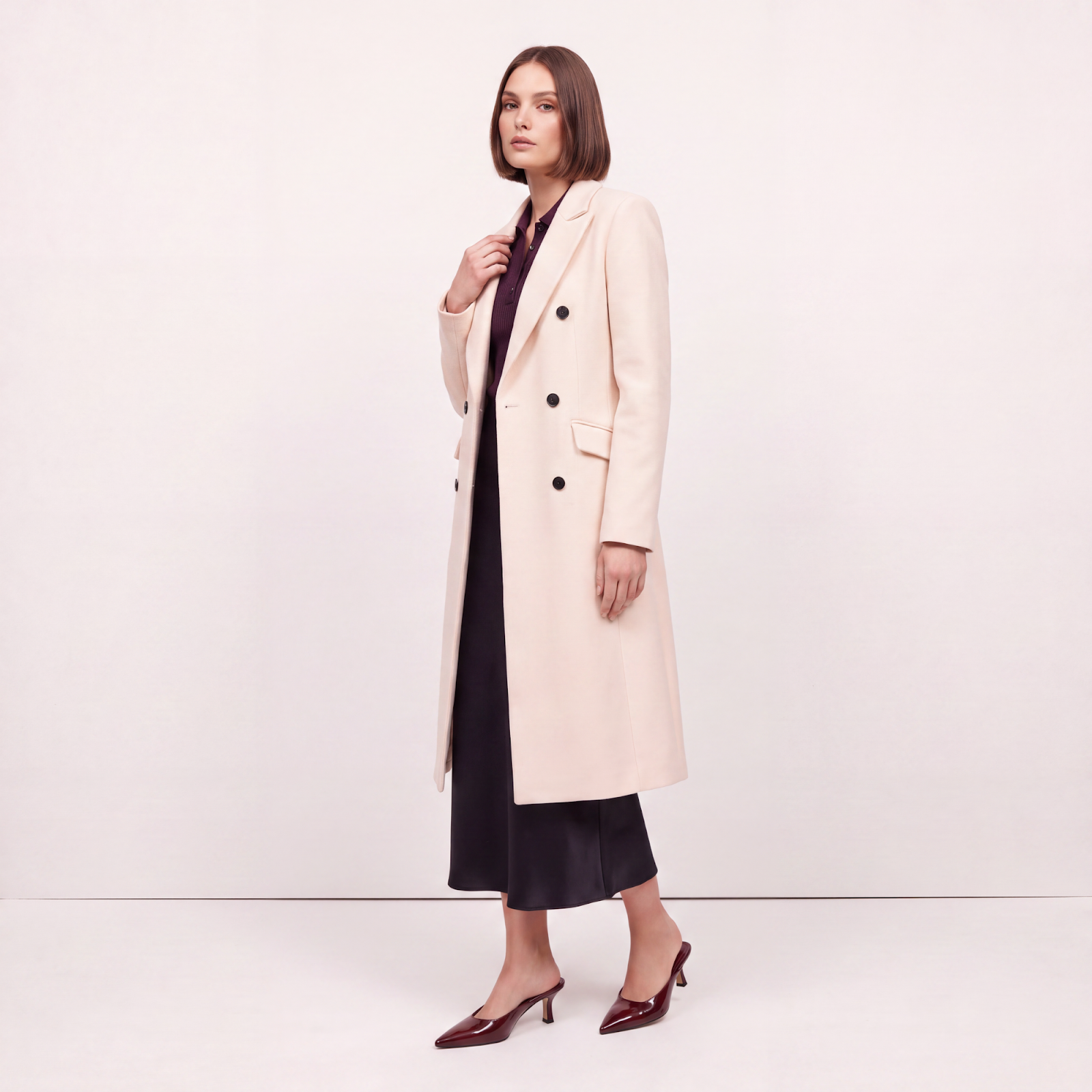 Classic Midi Cream Wool Coat