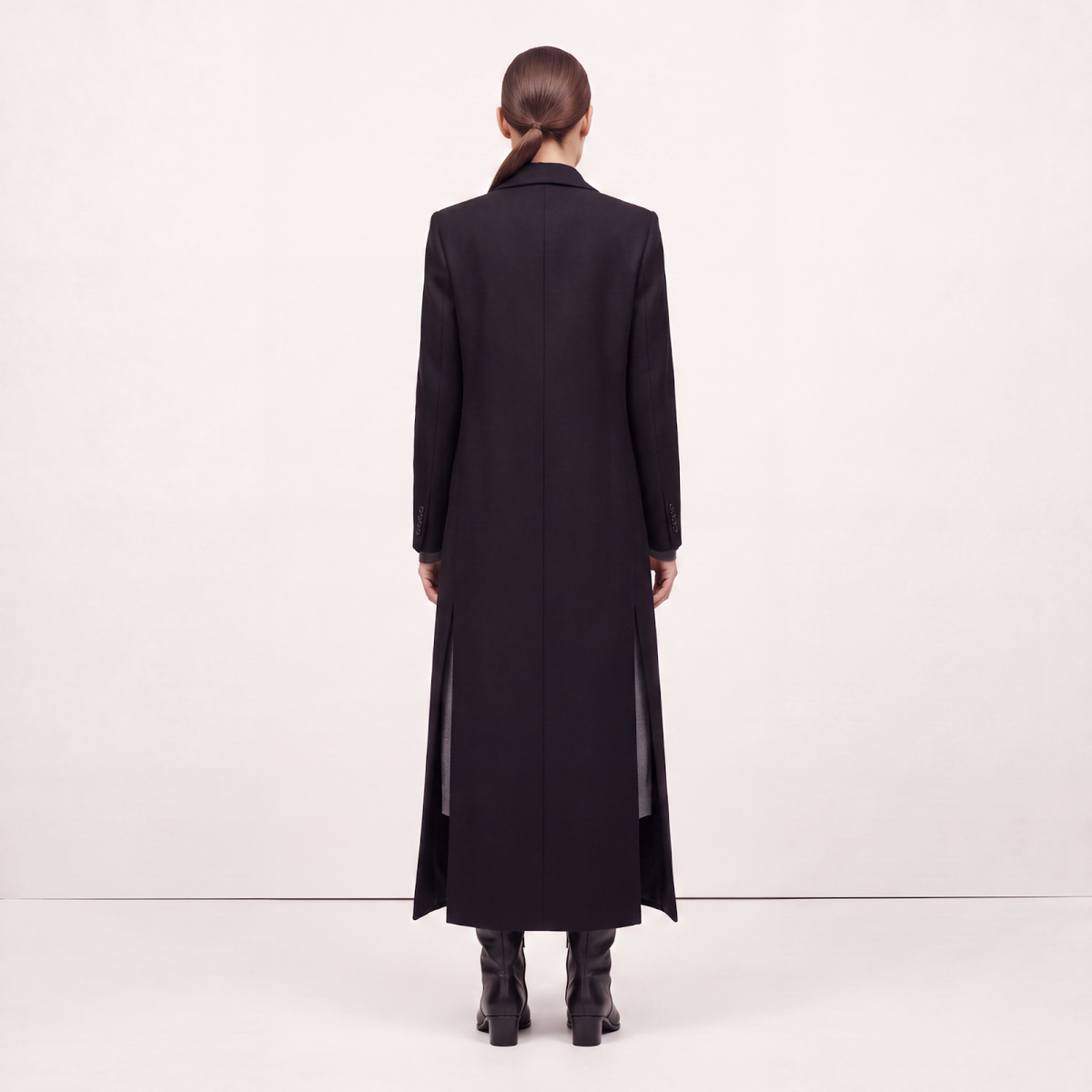 High Side Slits Black Wool Coat