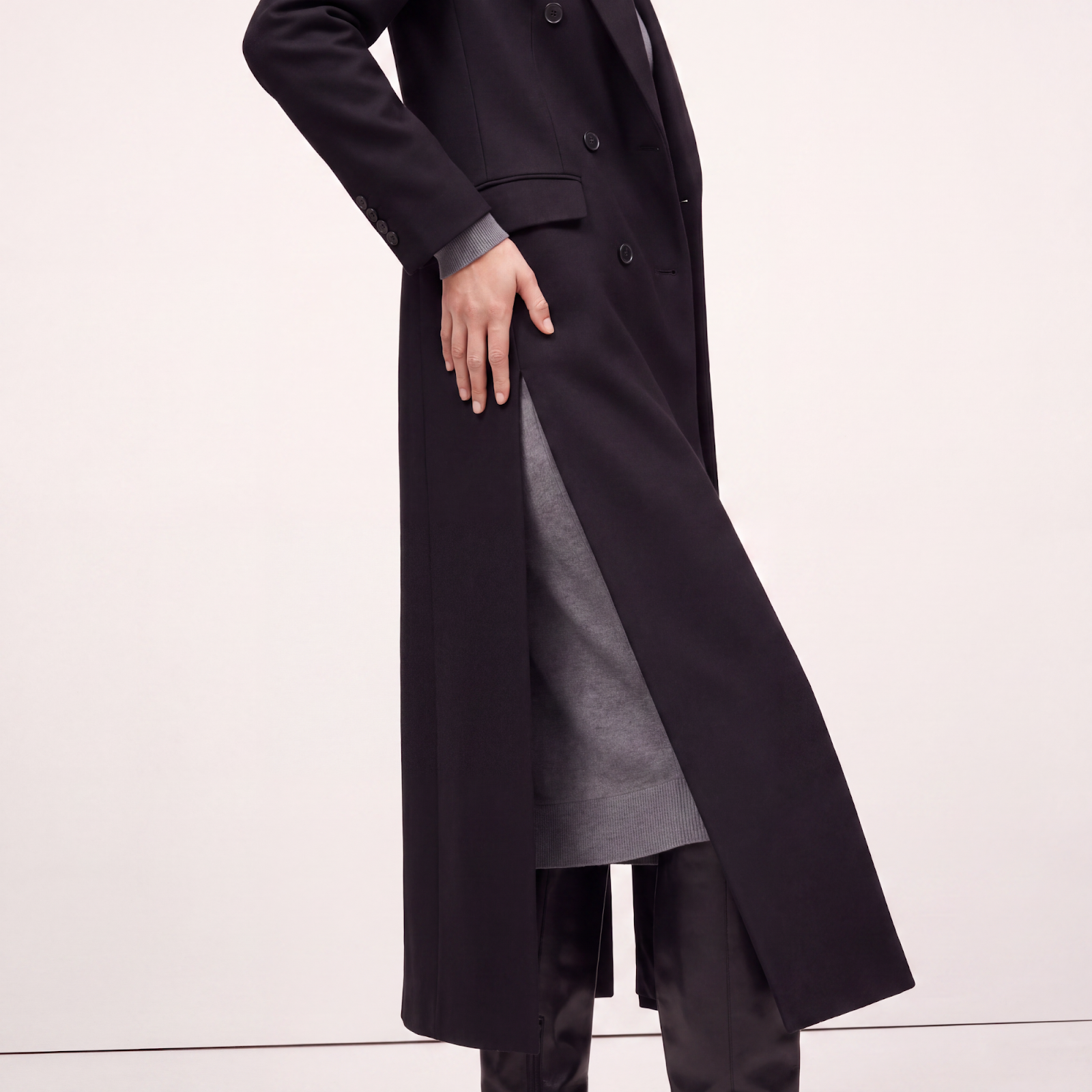 High Side Slits Black Wool Coat