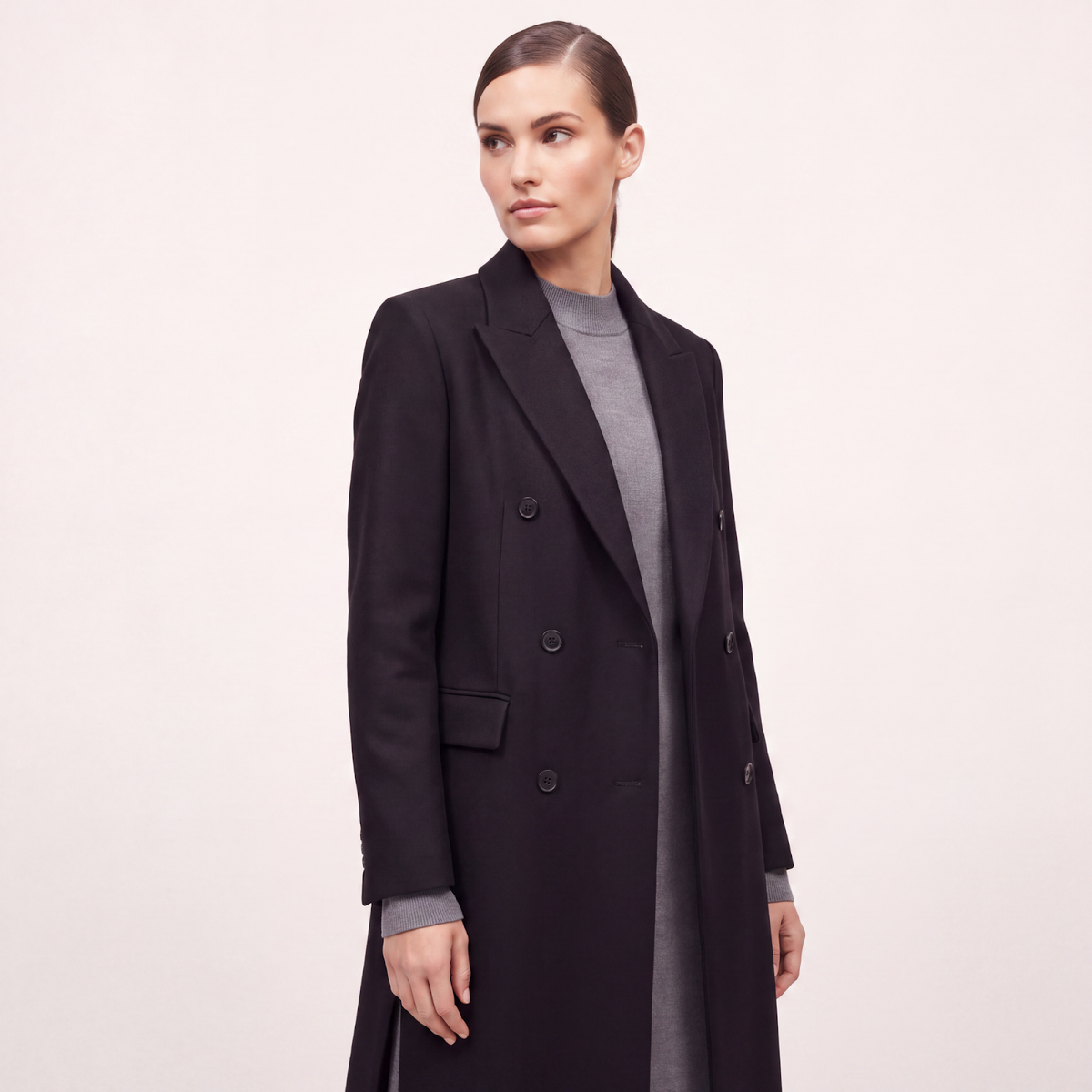 High Side Slits Black Wool Coat